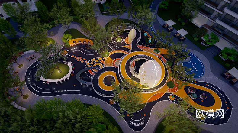 现代儿童游乐区 儿童场地 儿童设施su模型