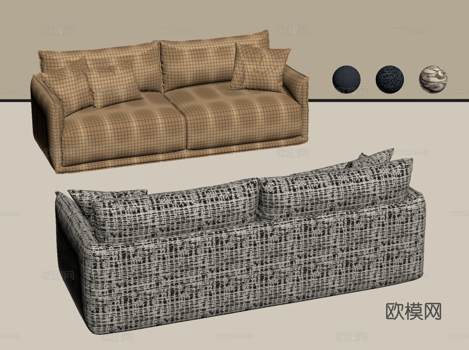 现代布艺沙发 双人沙发su模型