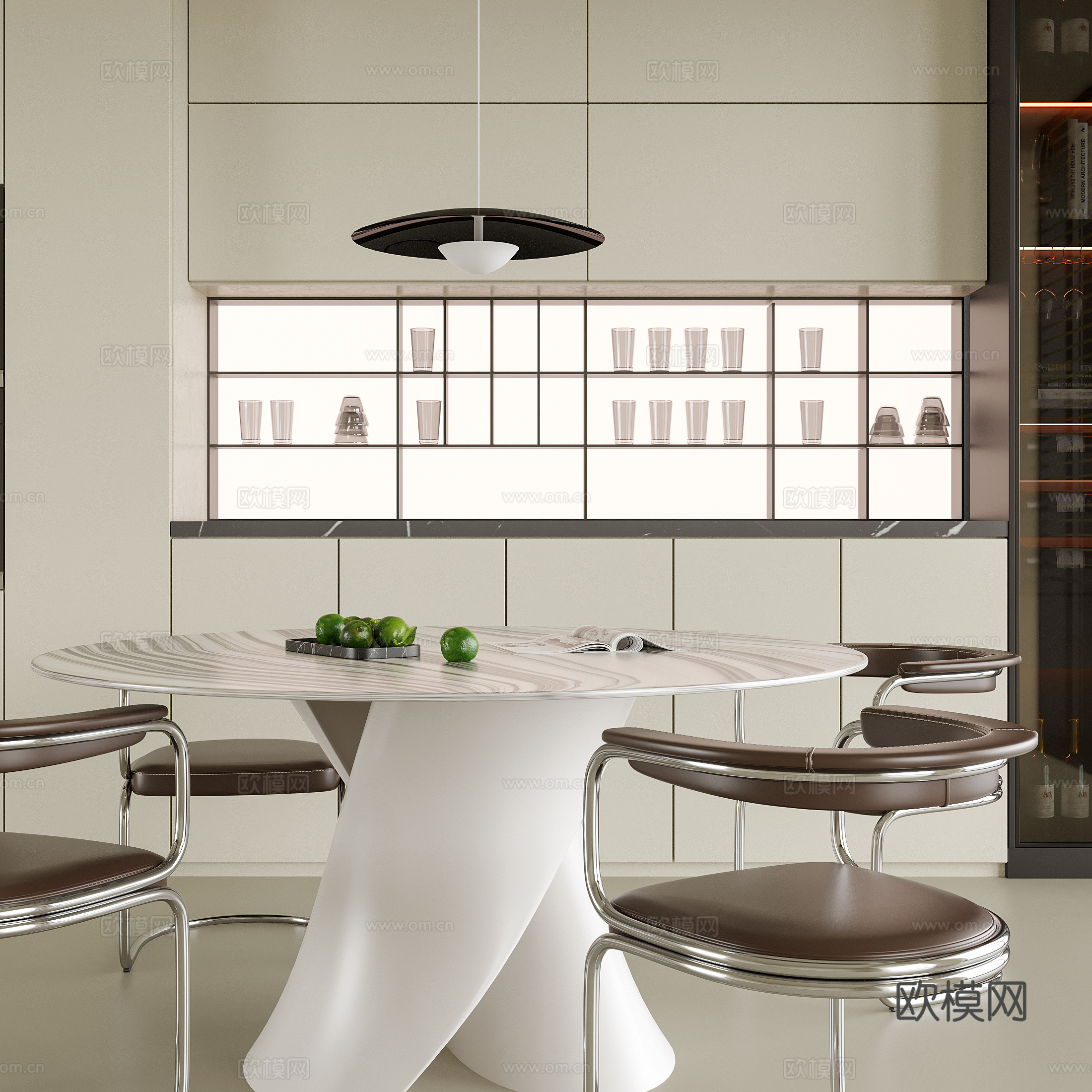现代餐厅 餐边柜 酒柜 餐桌椅su模型