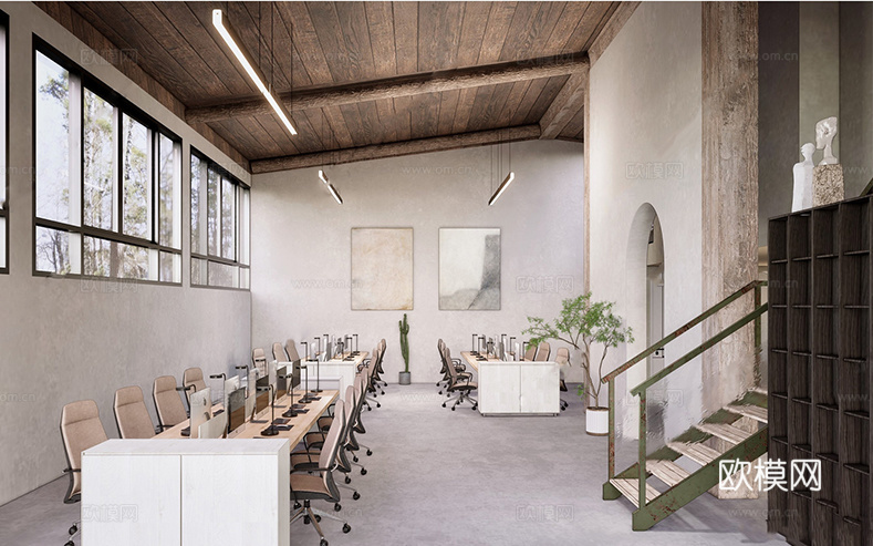 侘寂风公共办公室su模型