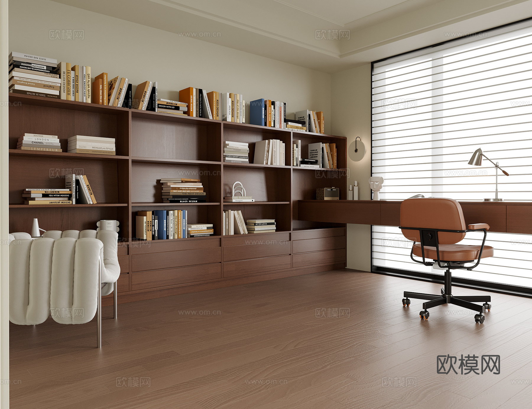 现代书房 书柜 书桌椅su模型