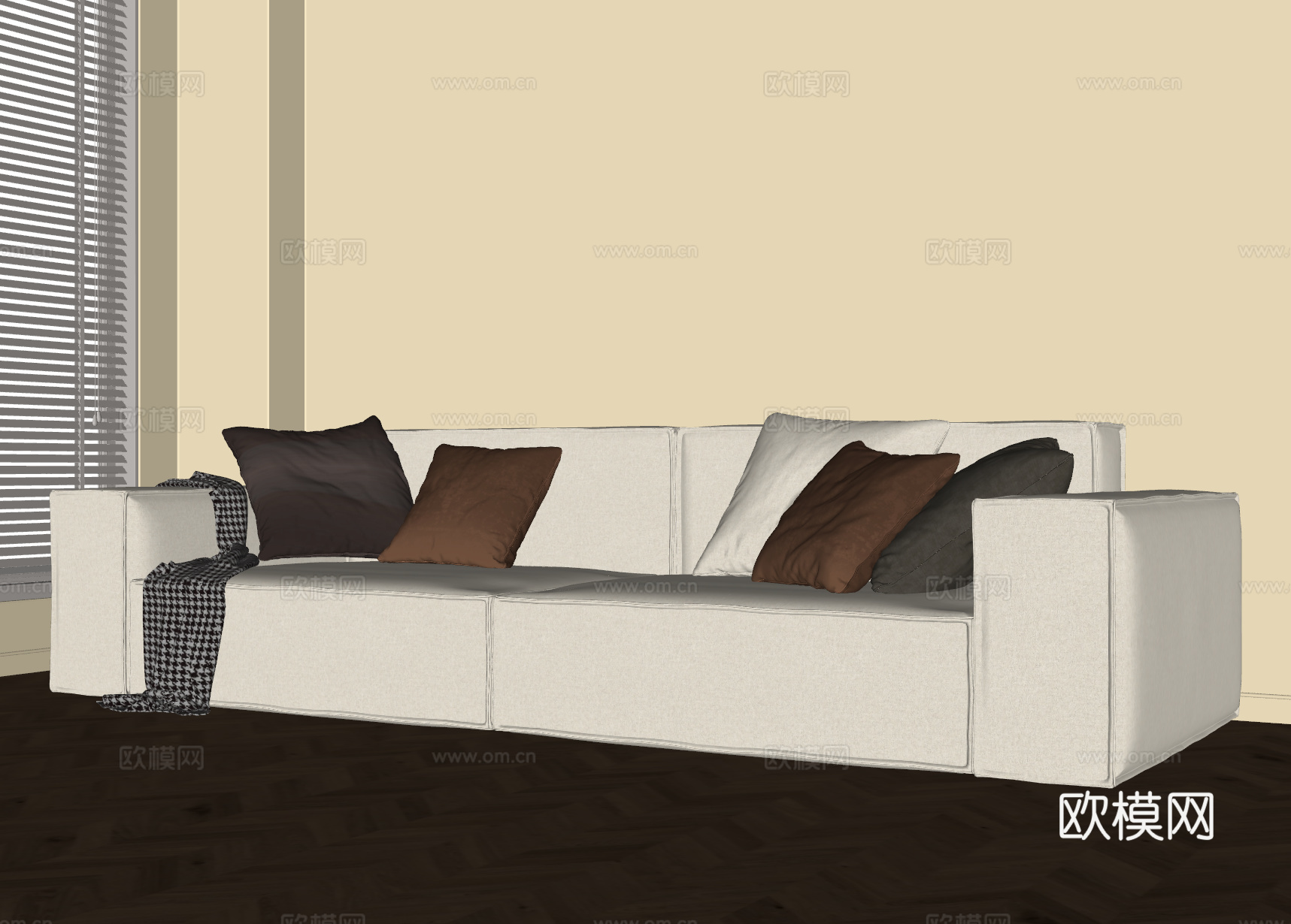 现代奶油沙发 多人沙发su模型