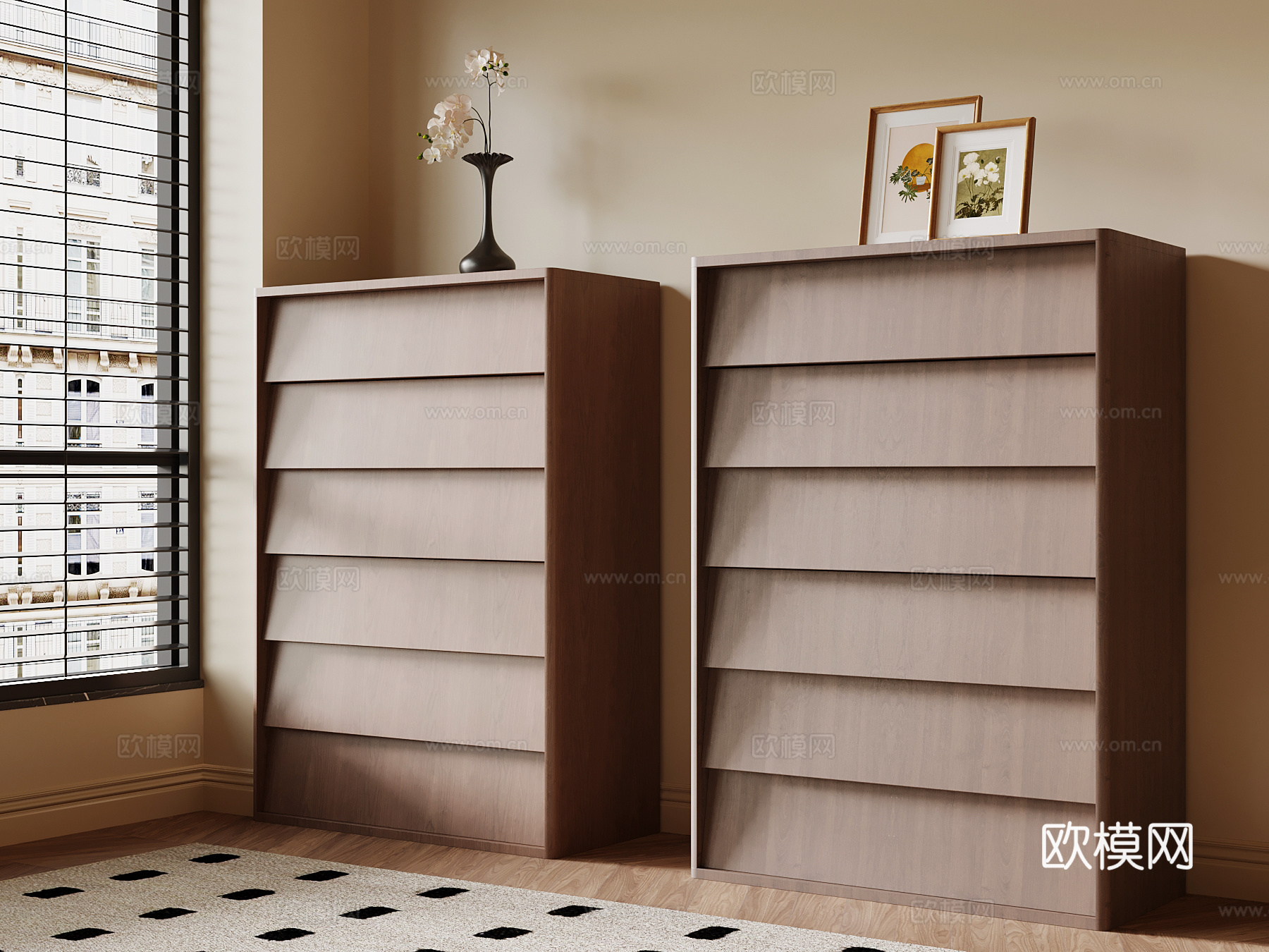 现代中古风斗柜 边柜_su模型