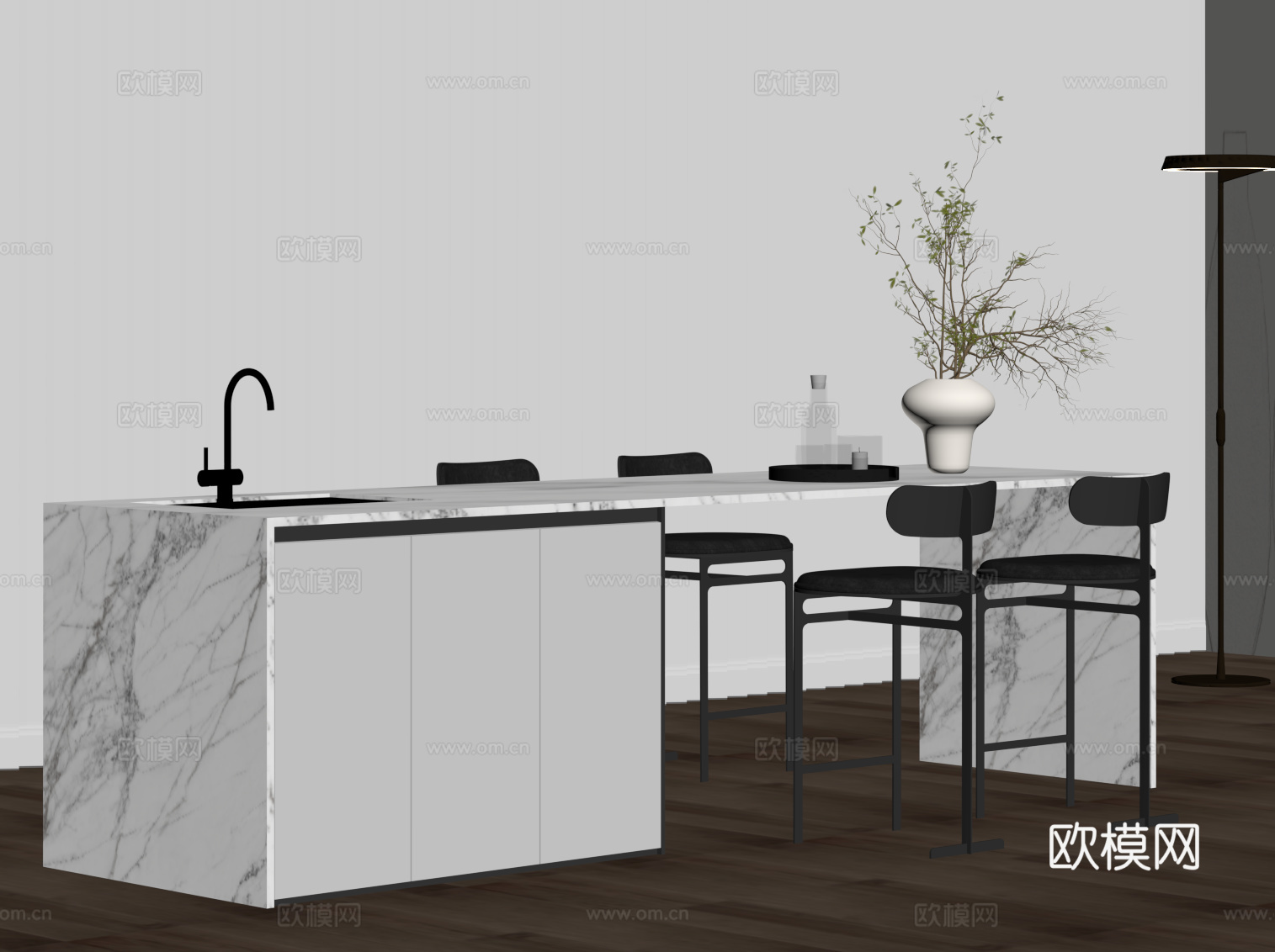现代简约吧台 岛台 水吧台su模型