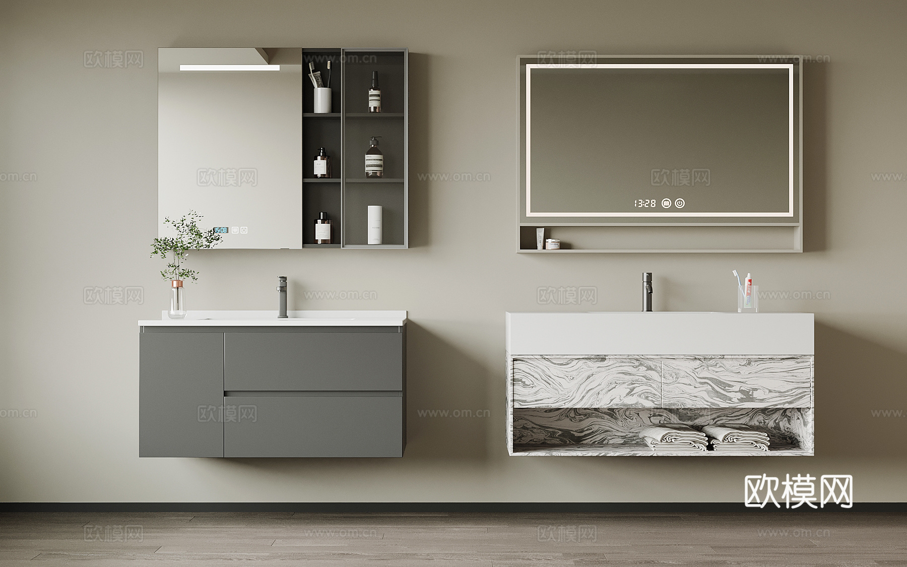 现代浴室柜 镜子su模型