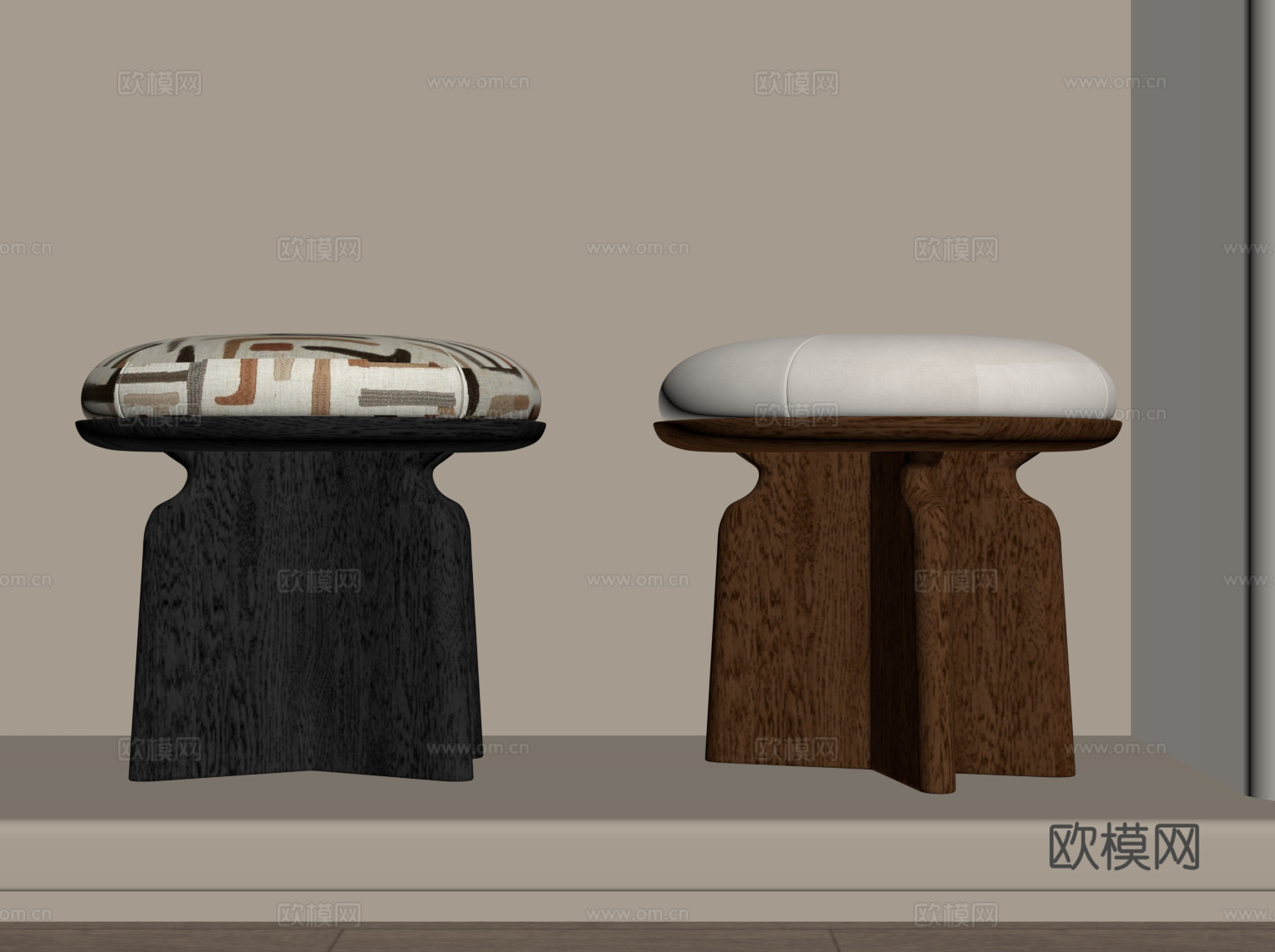 现代中古换鞋凳 沙发凳 梳妆凳 复古换鞋凳su模型