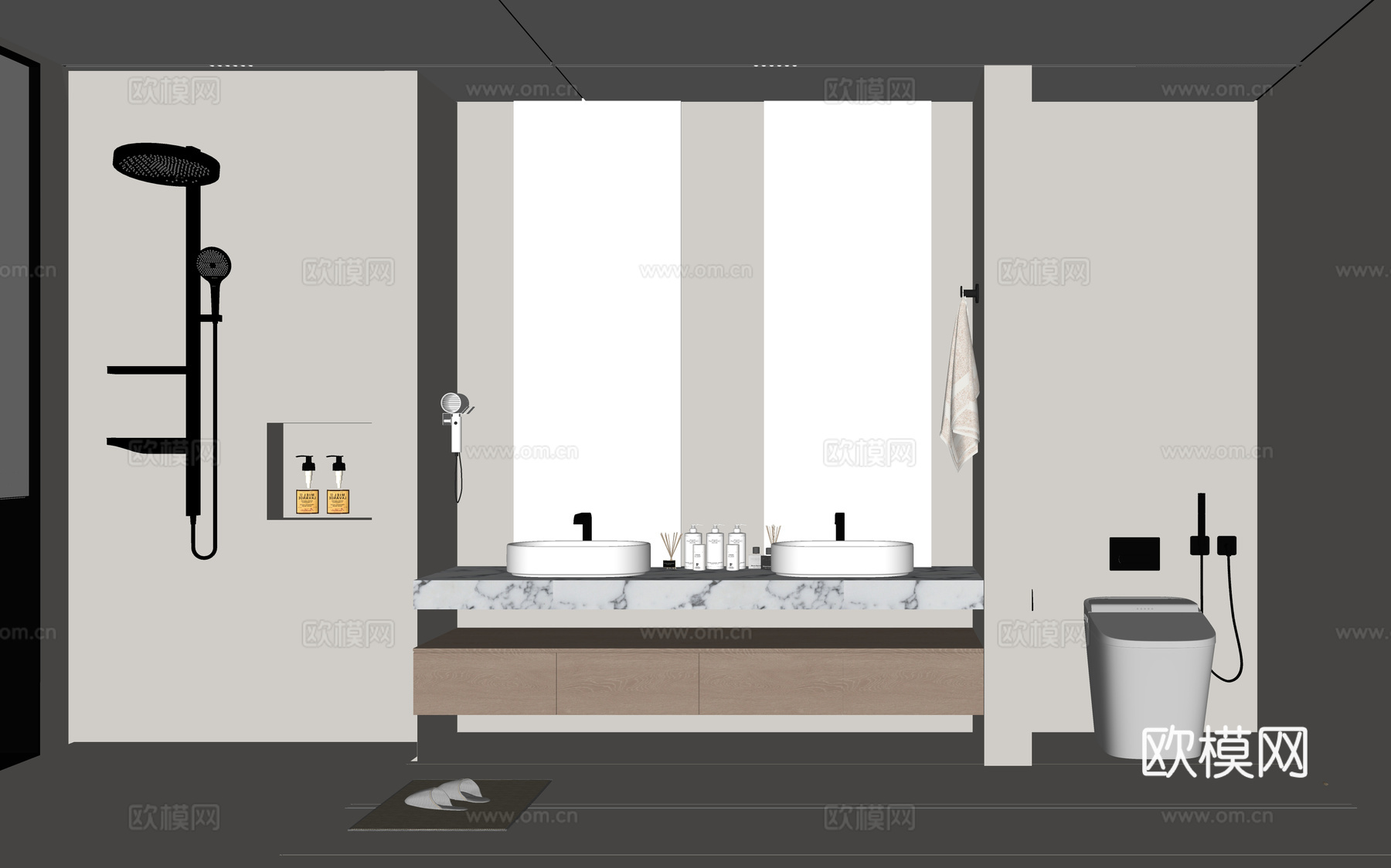 现代卫生间 洗手台su模型