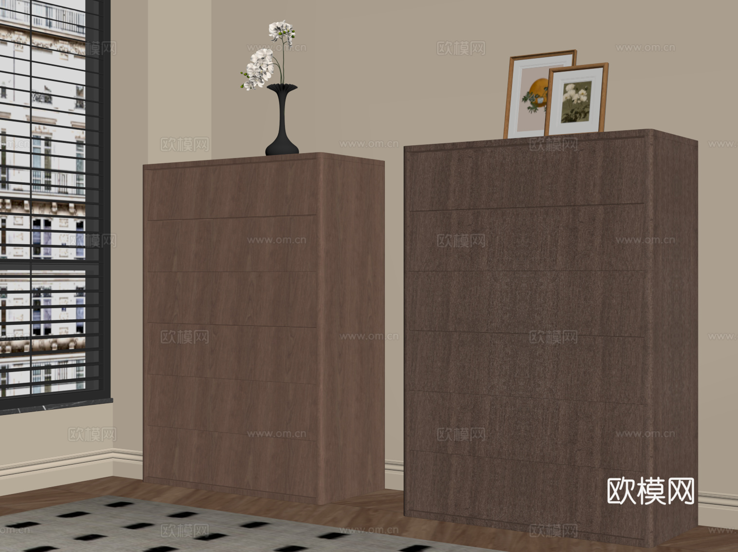 现代中古风斗柜 边柜_su模型