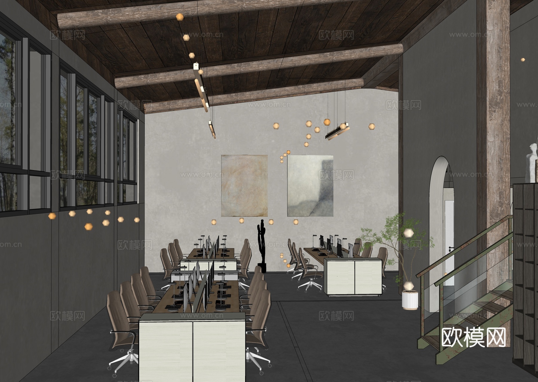 侘寂风公共办公室su模型