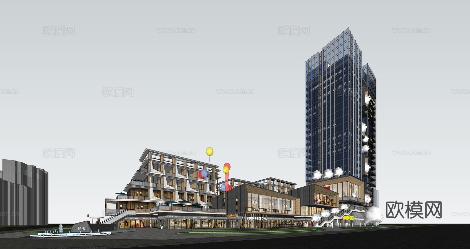 现代商业街 商业综合体 办公楼 写字楼 沿街商业su模型