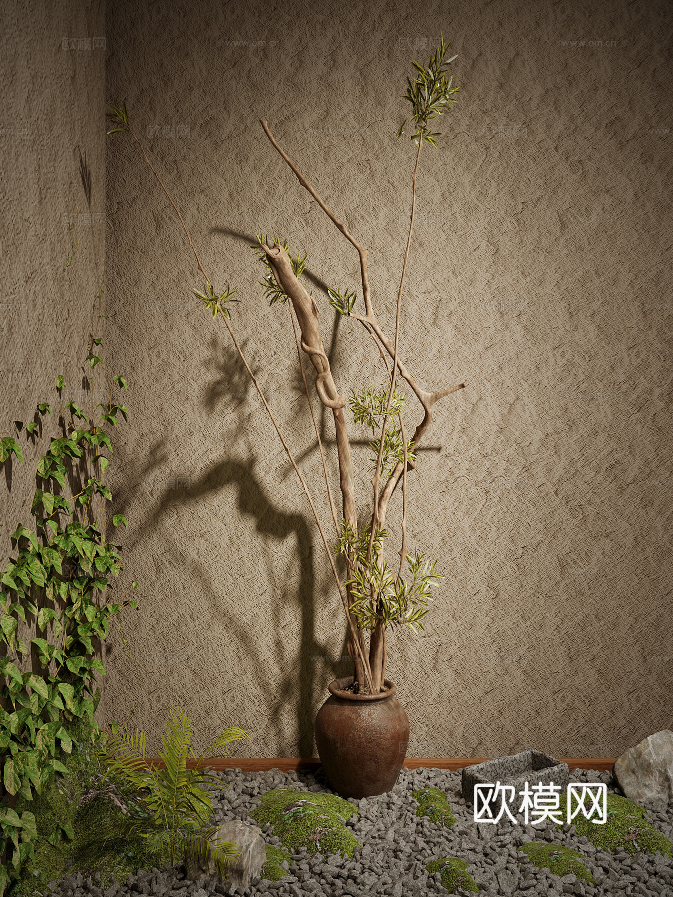 侘寂盆栽景观 景观小品 侘寂植物su模型