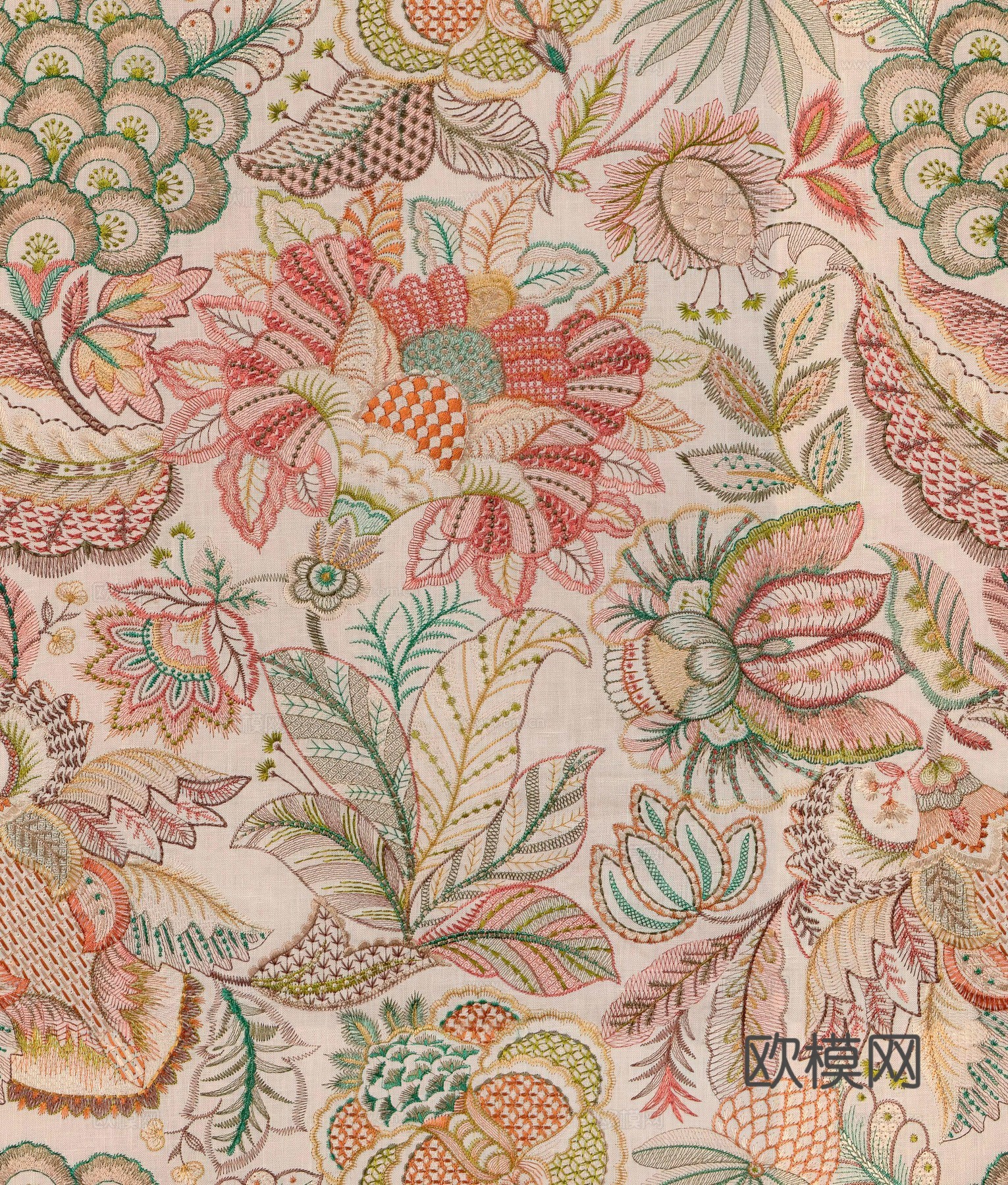 无缝刺绣花纹布