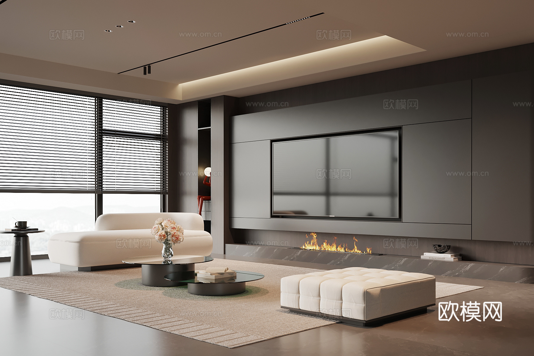 现代意式客厅 沙发茶几 电视背景墙su模型