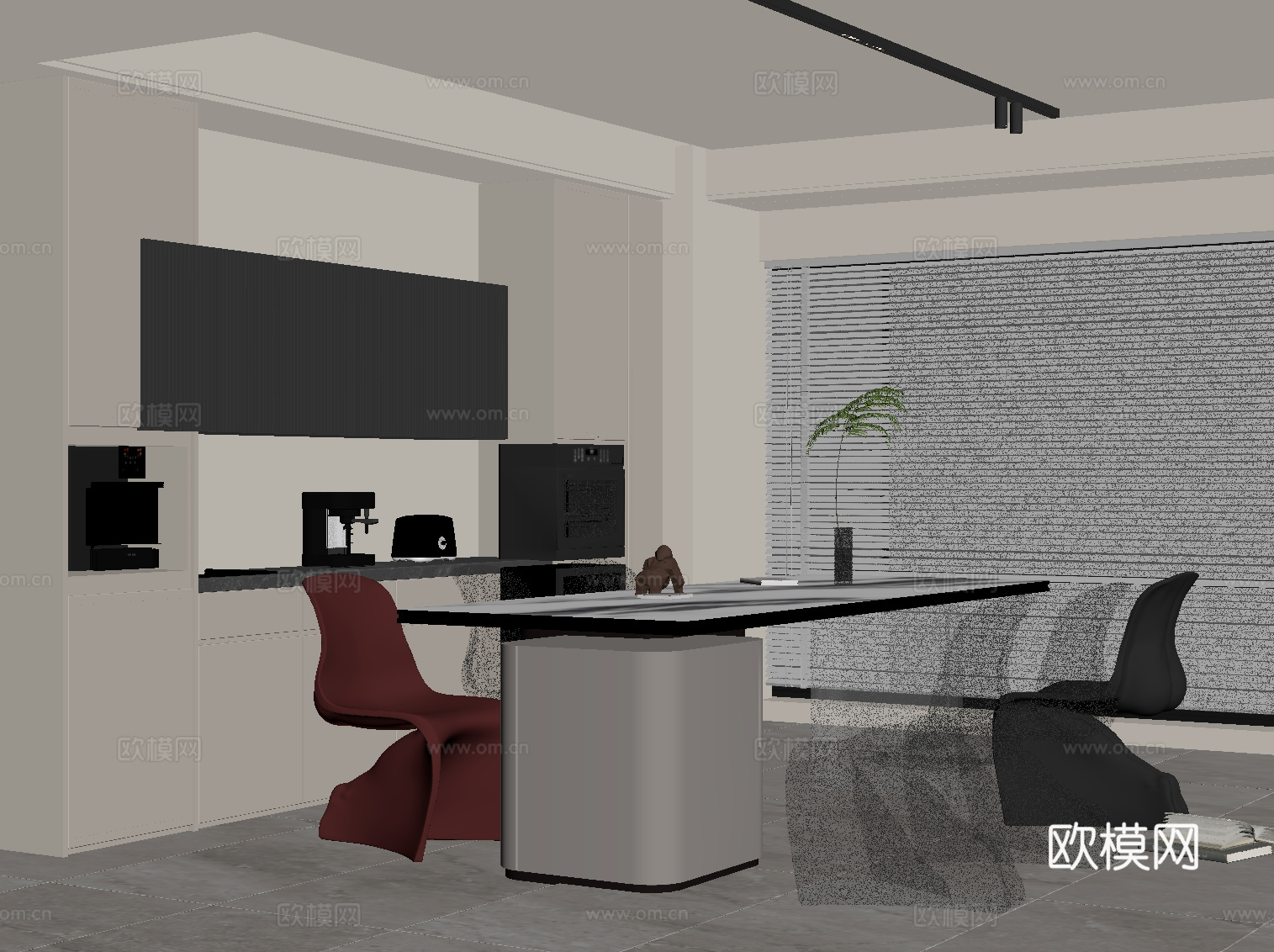 现代意式餐厅 酒柜 餐桌椅su模型