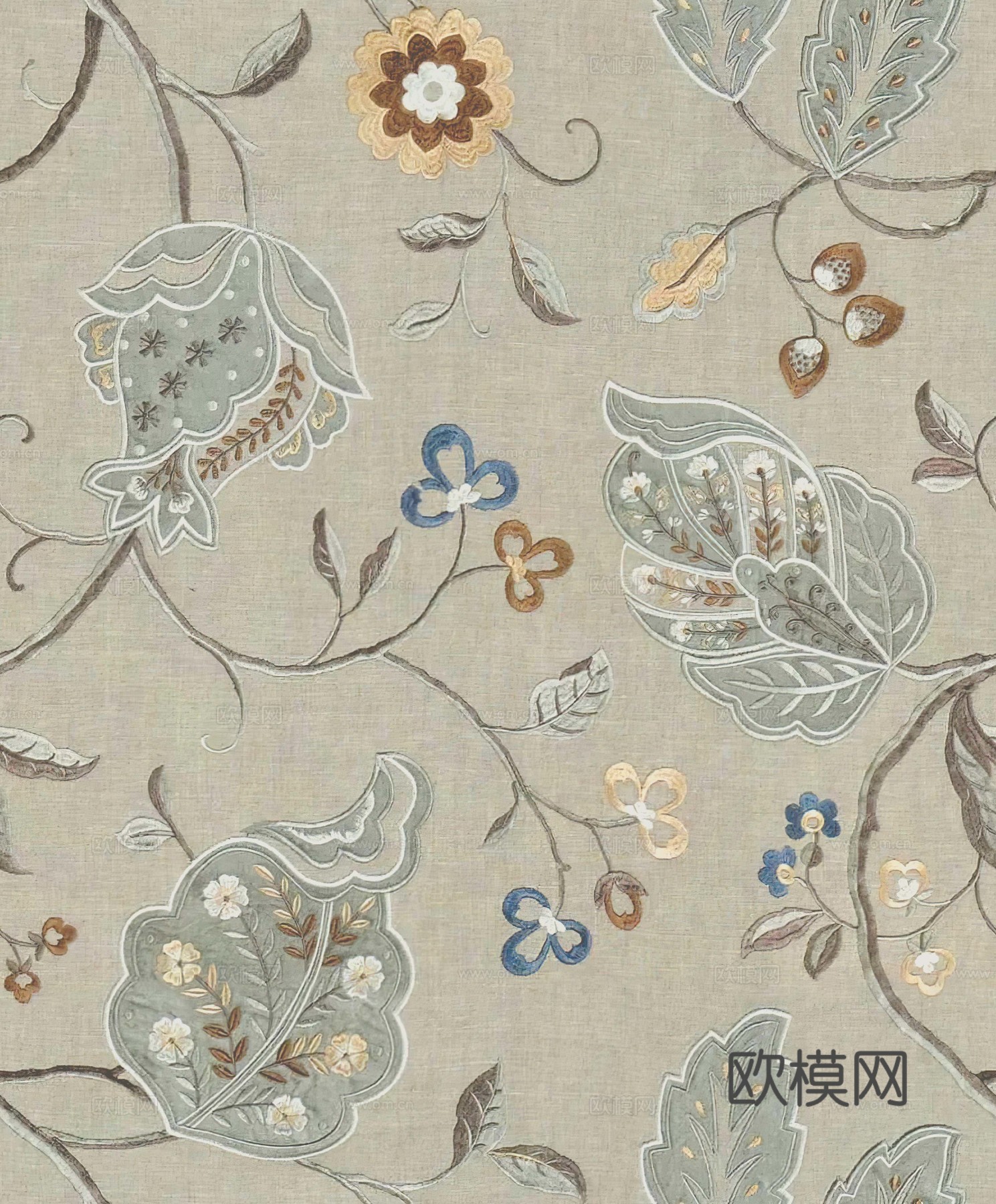 无缝刺绣花纹布