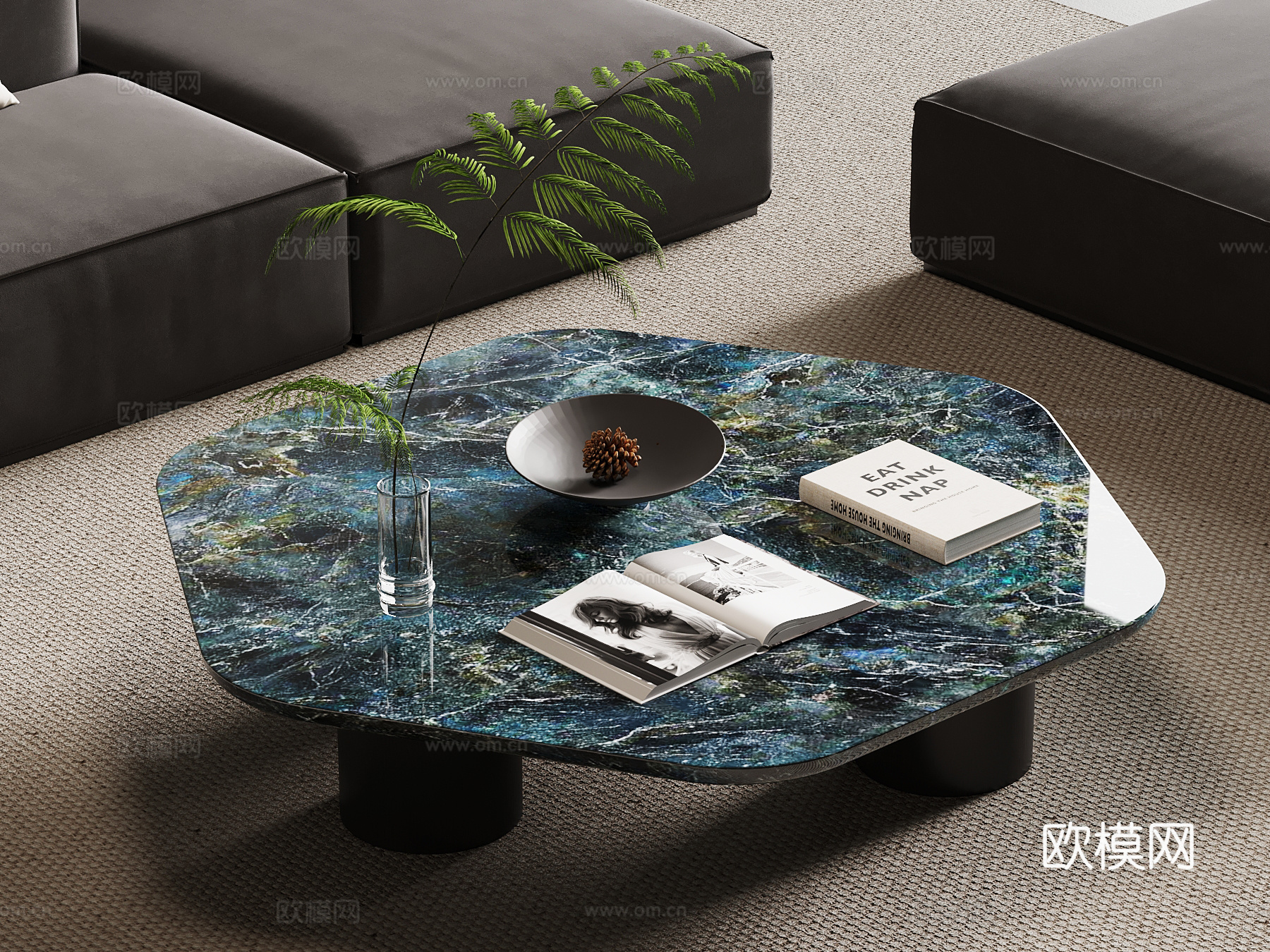 现代意式茶几 大理石茶几su模型