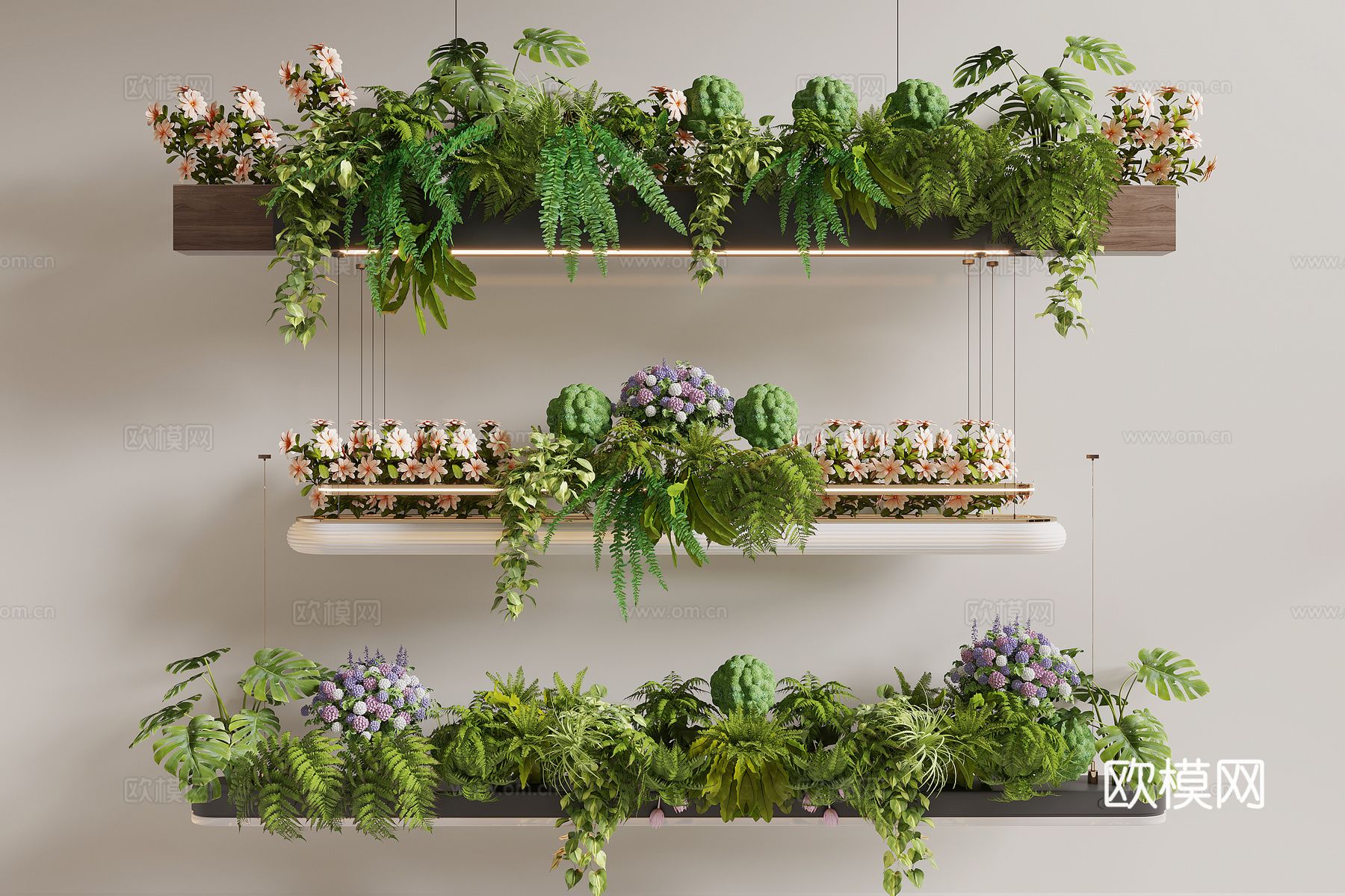 吊灯花箱 花箱 垂植物 植物花箱 吊灯 吊篮绿植su模型