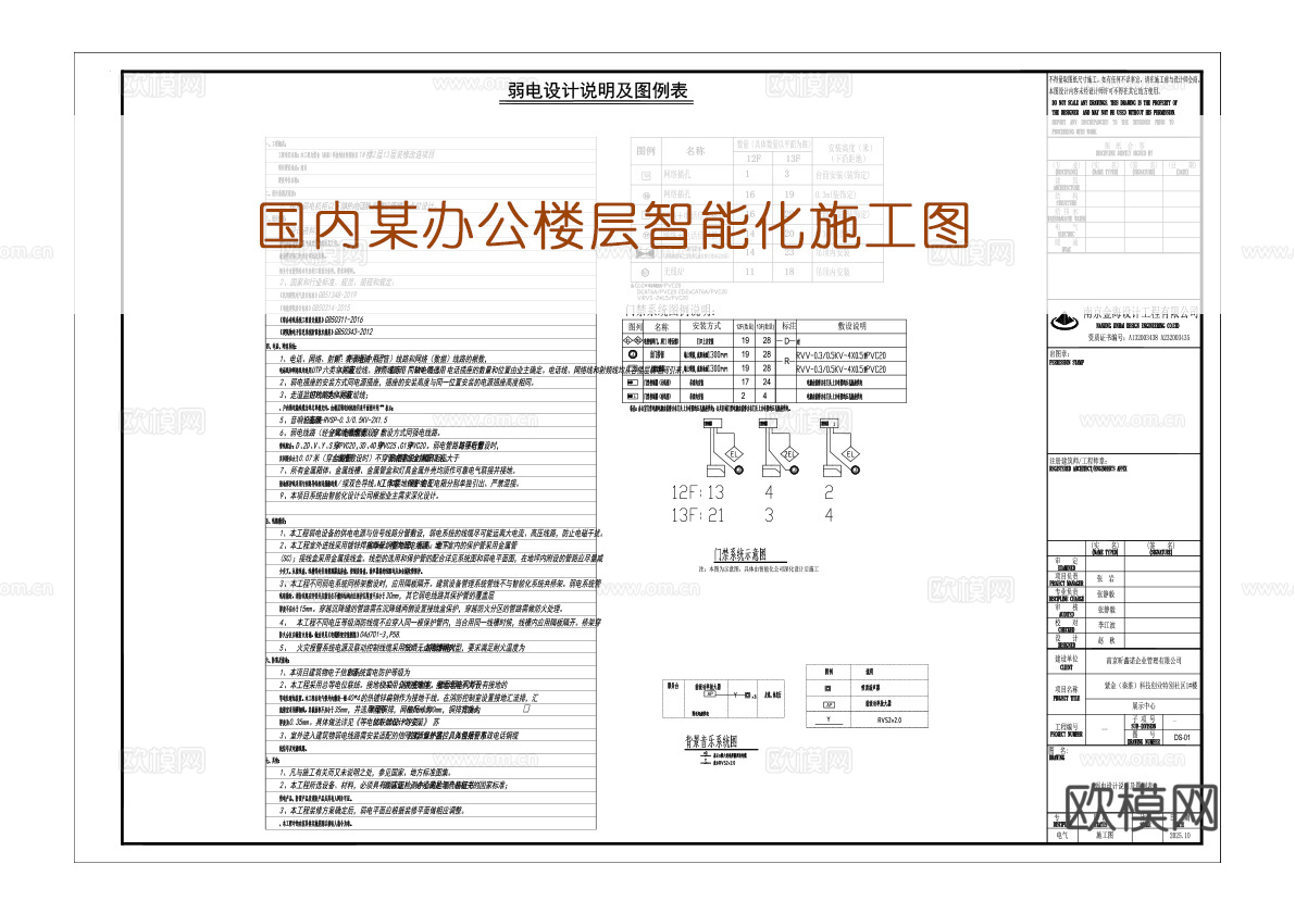 办公智能化施工图弱电施工图网络点位图cad施工图