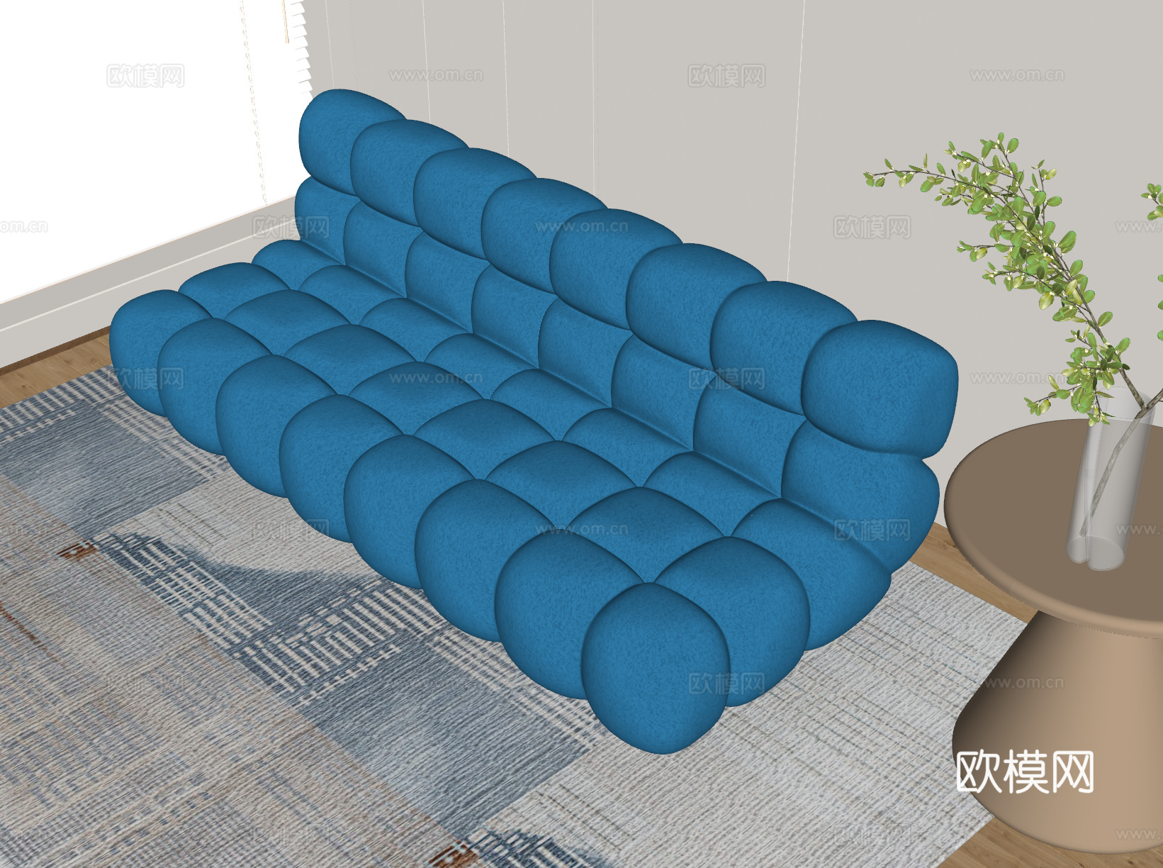 现代软包双人沙发 休闲双人沙发 沙发 懒人沙发su模型