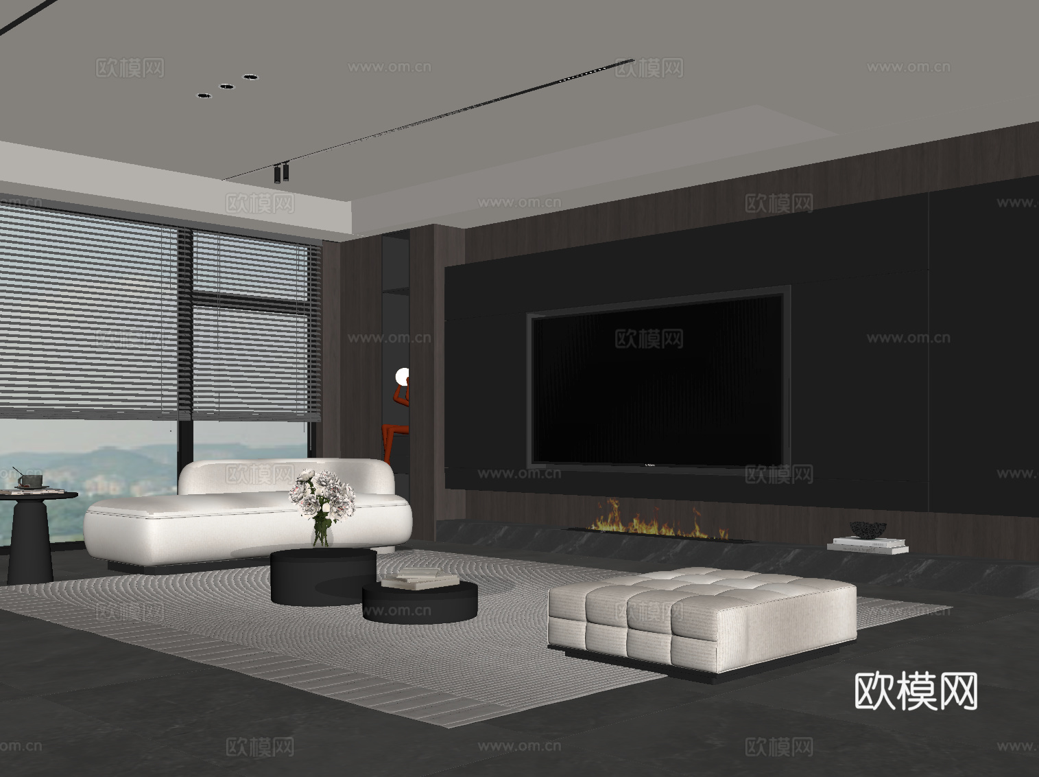 现代意式客厅 沙发茶几 电视背景墙su模型