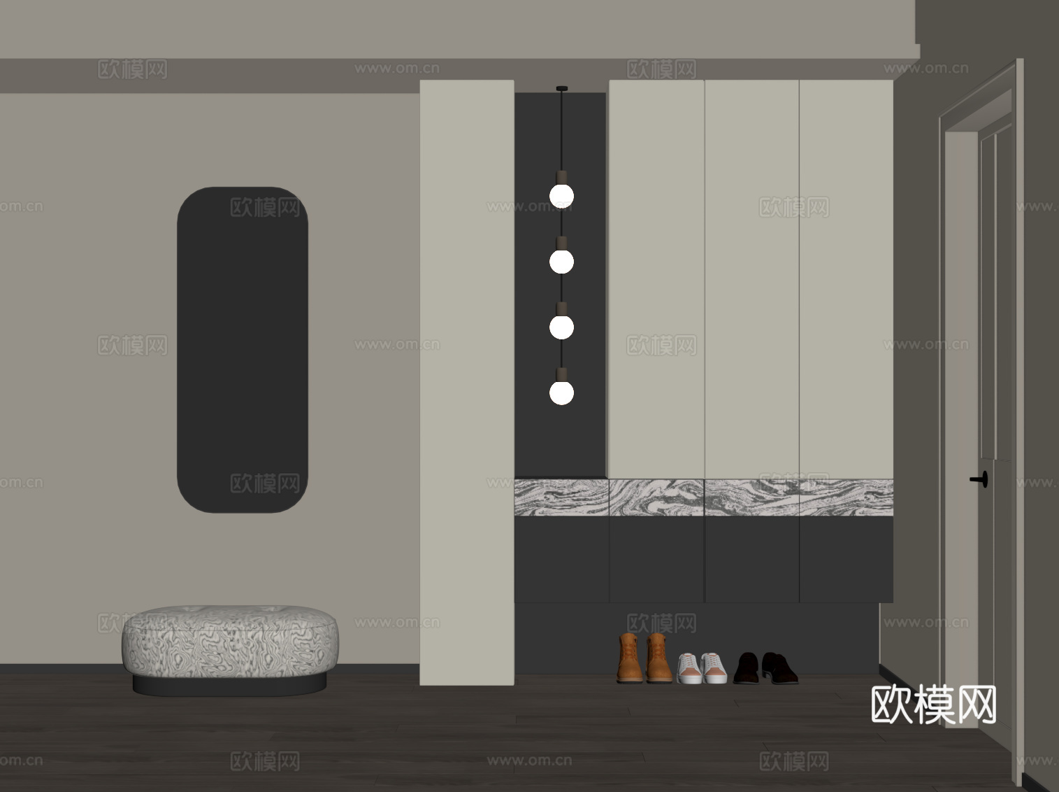 现代鞋柜 入户玄关柜su模型