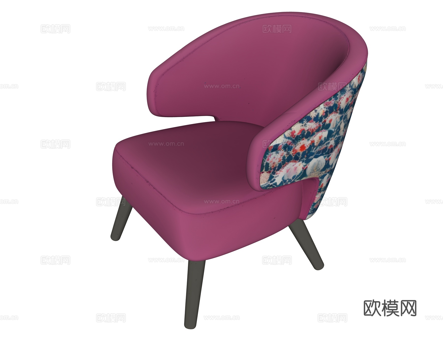 玫红色配花布艺沙发凳su模型