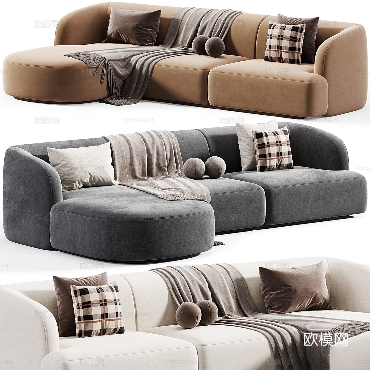 3.5 疙瘩角沙发 Miley 链接天鹅绒3d模型下载