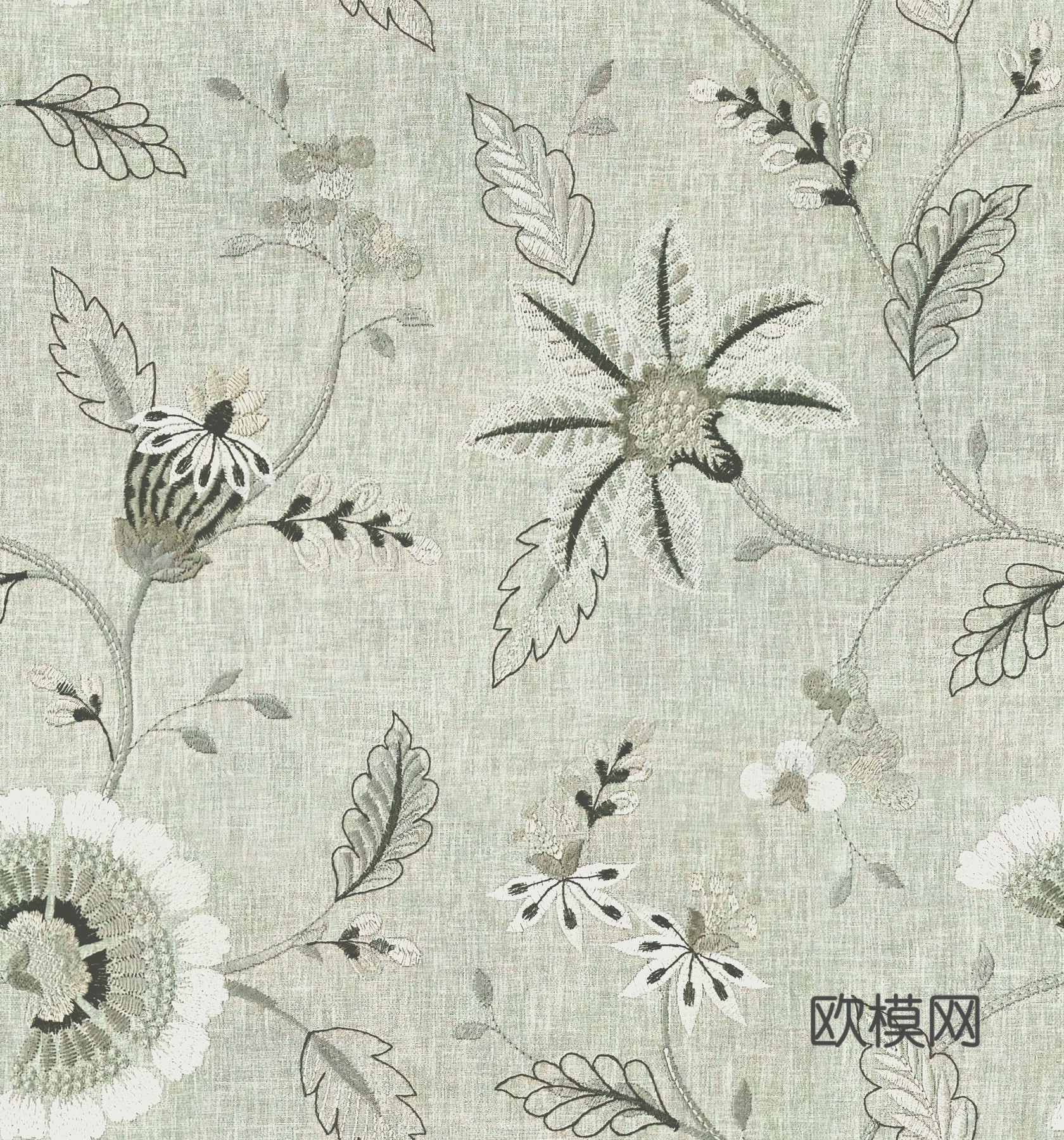 无缝刺绣花纹布