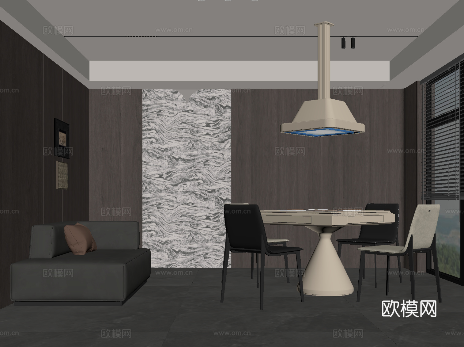 现代意式棋牌室 麻将桌su模型