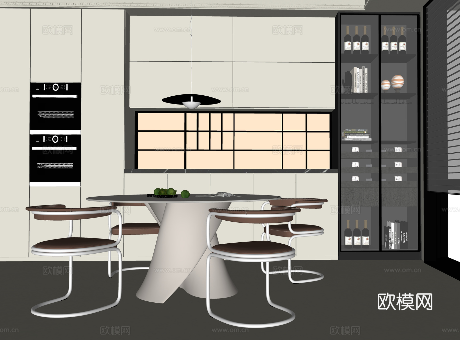 现代餐厅 餐边柜 酒柜 餐桌椅su模型