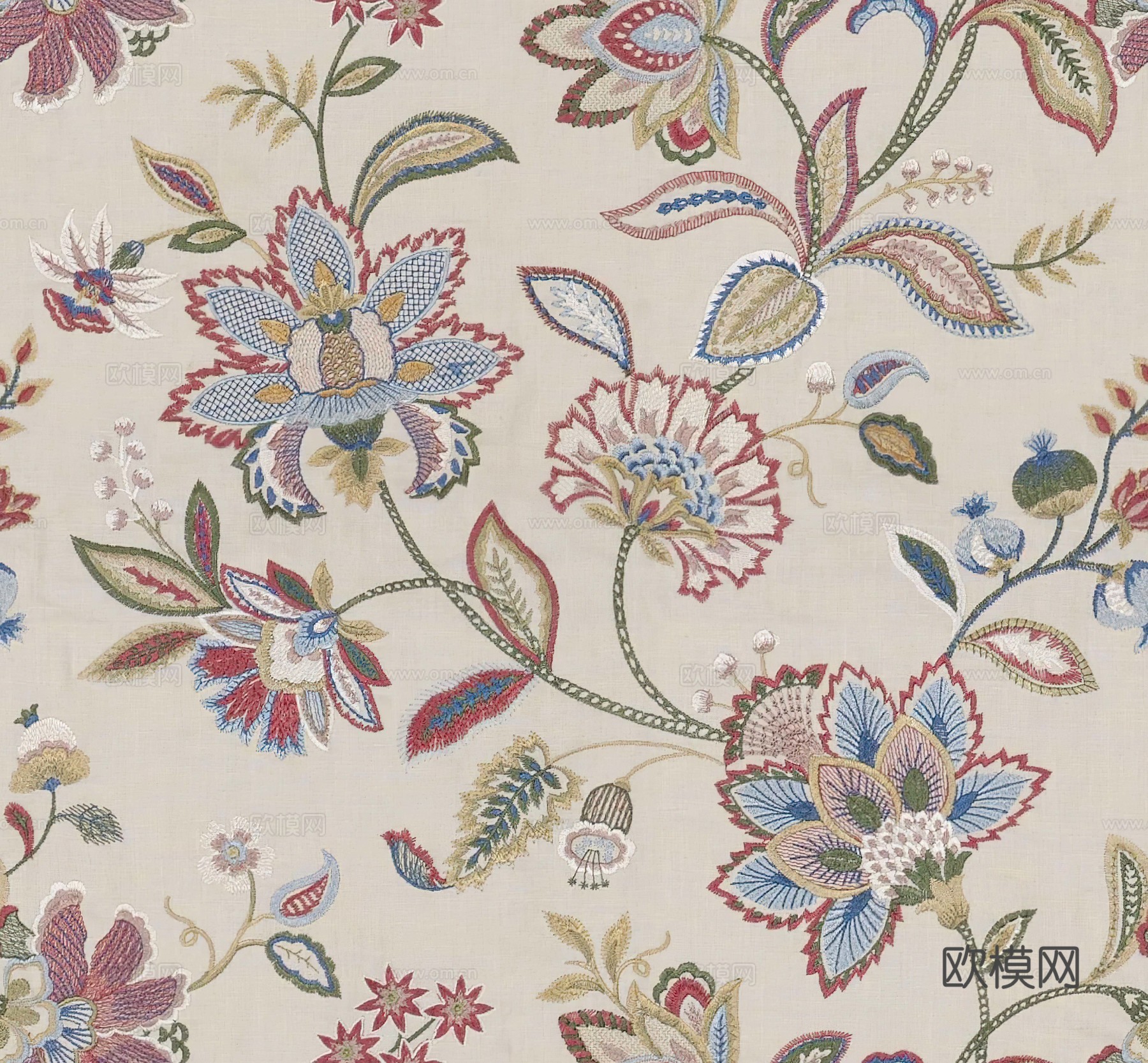 无缝刺绣花纹布