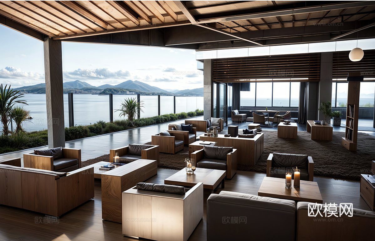 现代咖啡厅 休息区 餐桌椅组合su模型