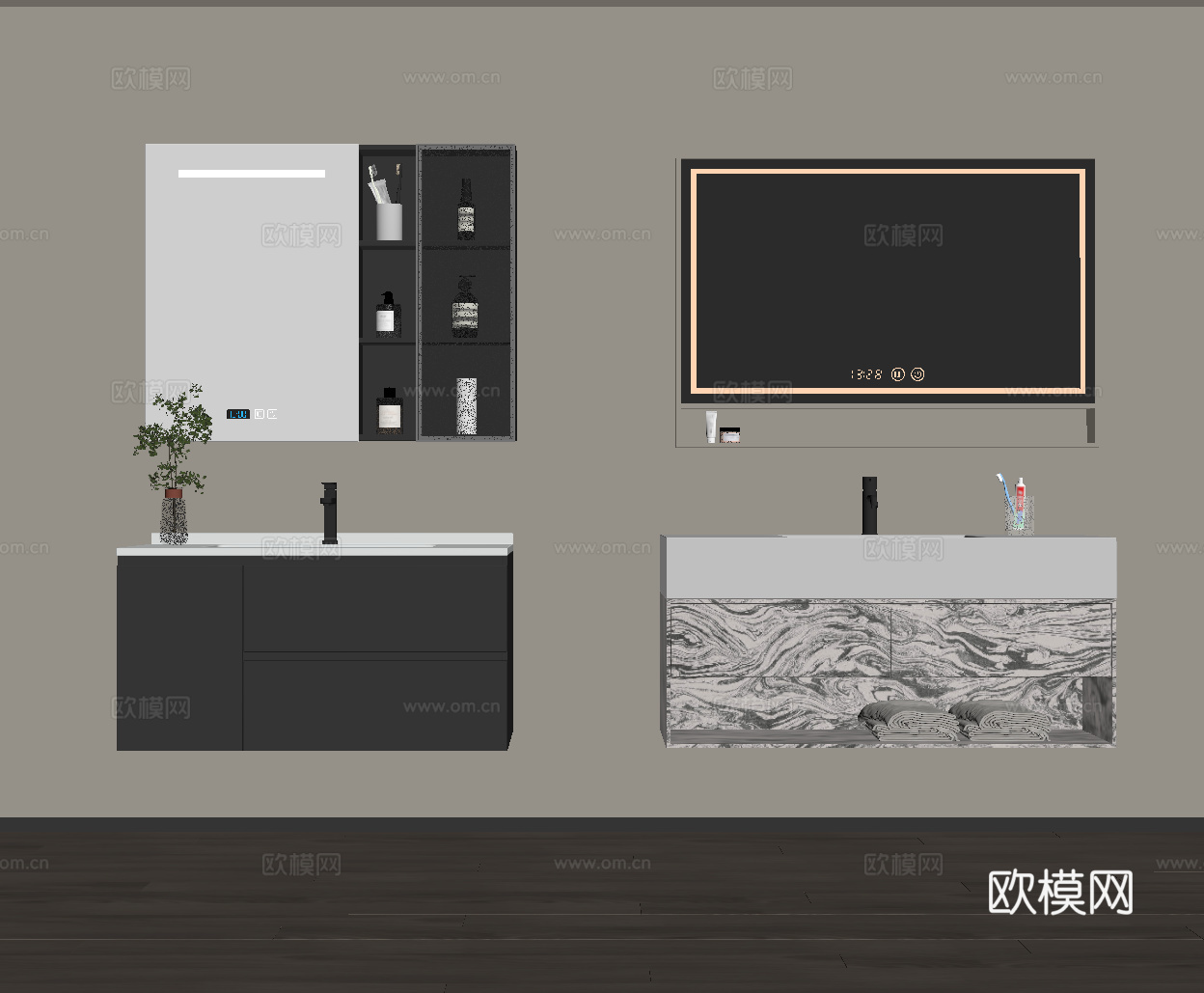 现代浴室柜 镜子su模型