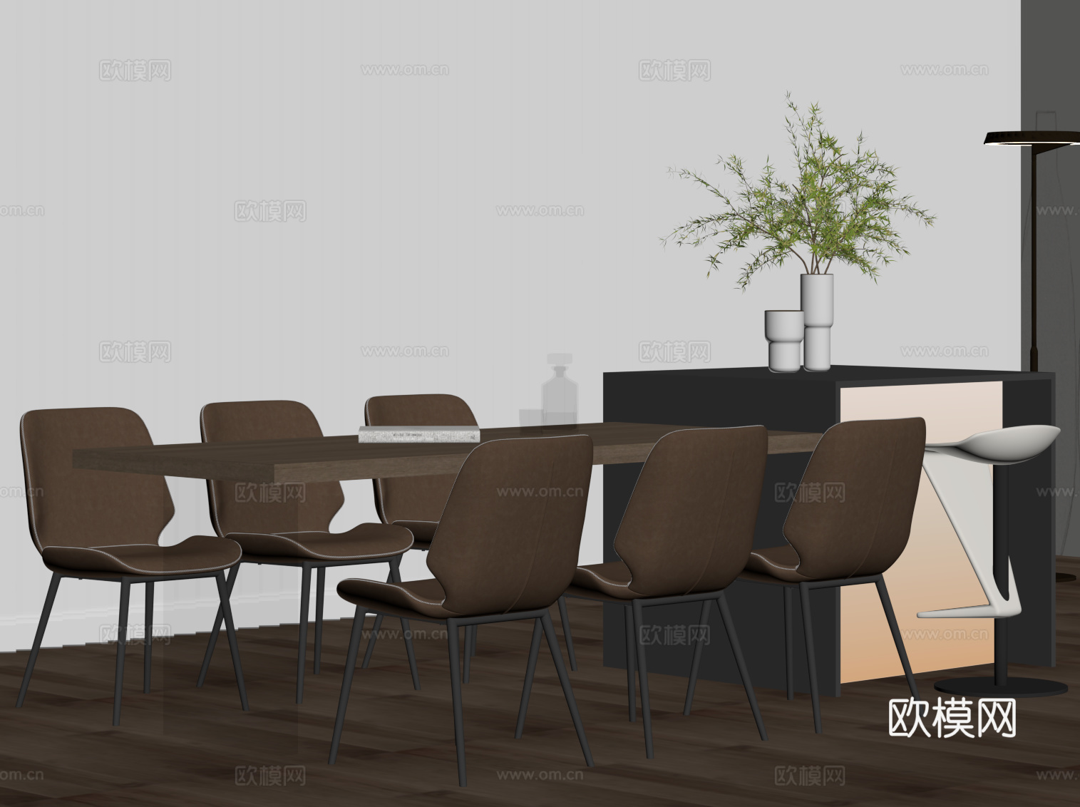 现代简约吧台 岛台 餐桌椅su模型