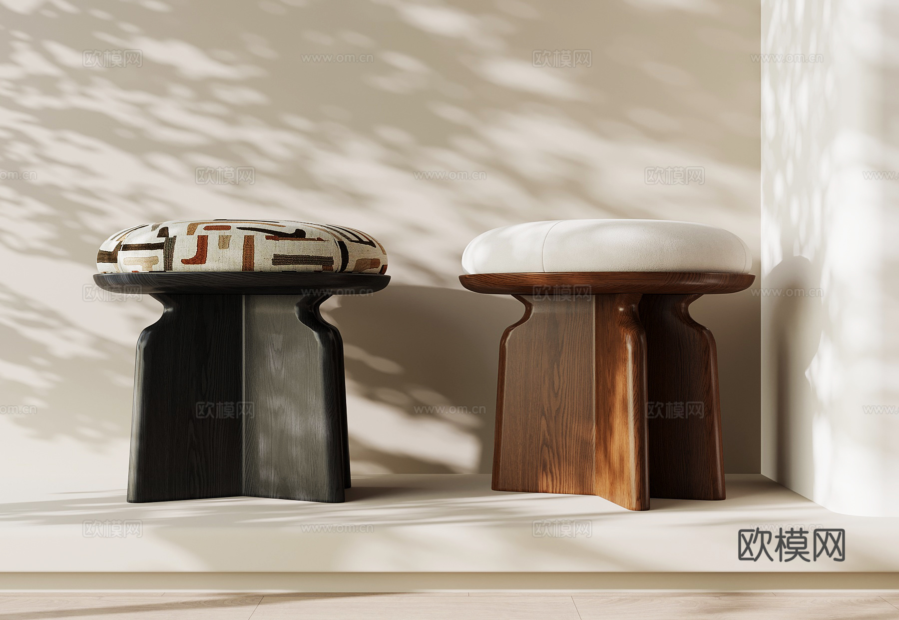 现代中古换鞋凳 沙发凳 梳妆凳 复古换鞋凳su模型