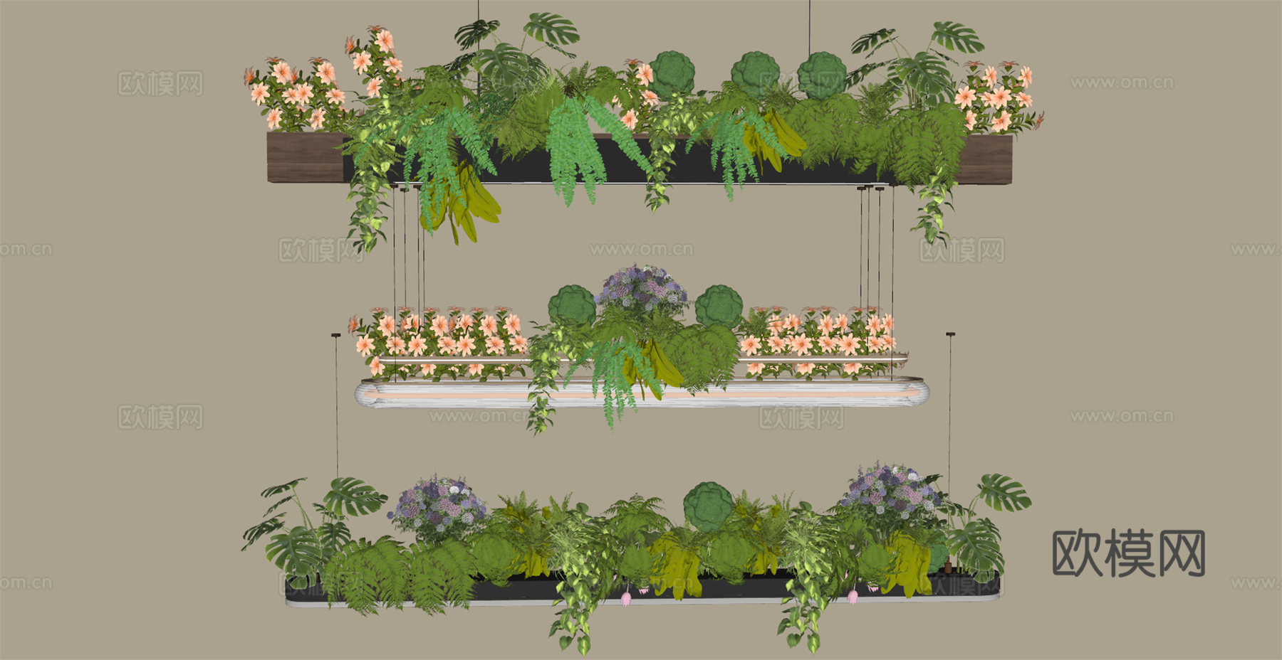 吊灯花箱 花箱 垂植物 植物花箱 吊灯 吊篮绿植su模型