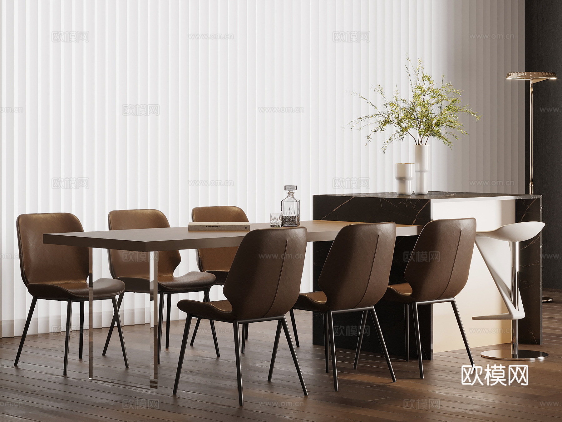 现代简约吧台 岛台 餐桌椅su模型