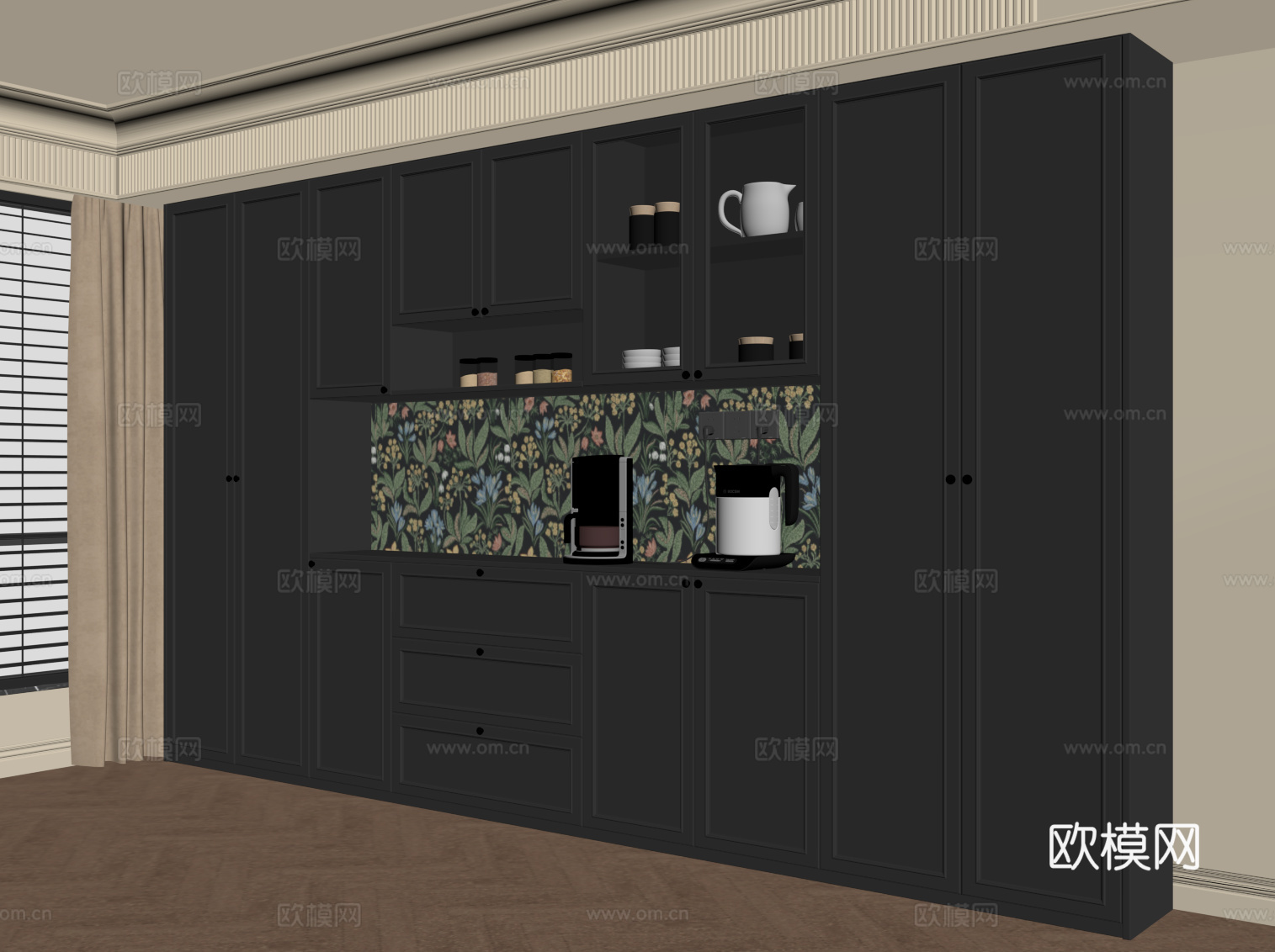 法式复古酒柜 餐边柜 橱柜su模型