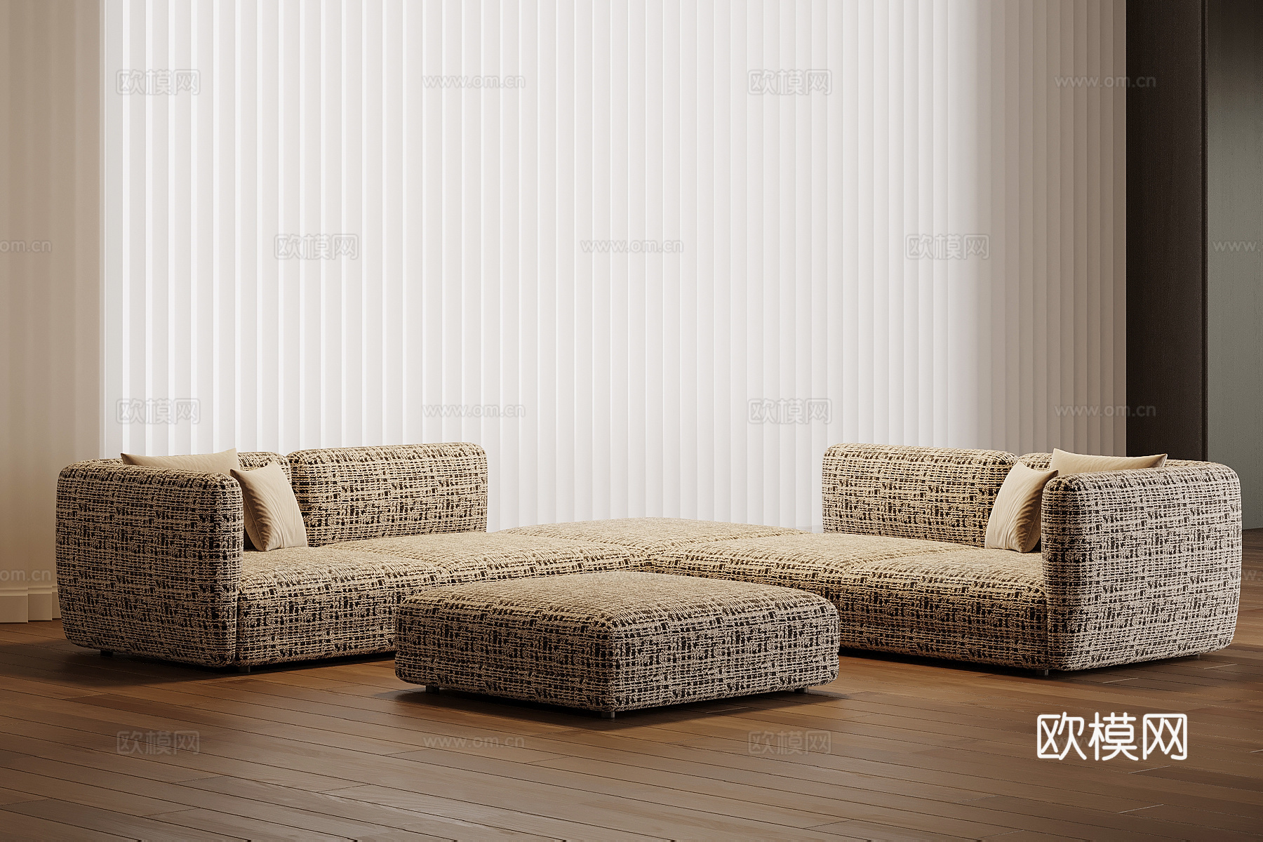 现代布艺沙发 多人休闲沙发su模型