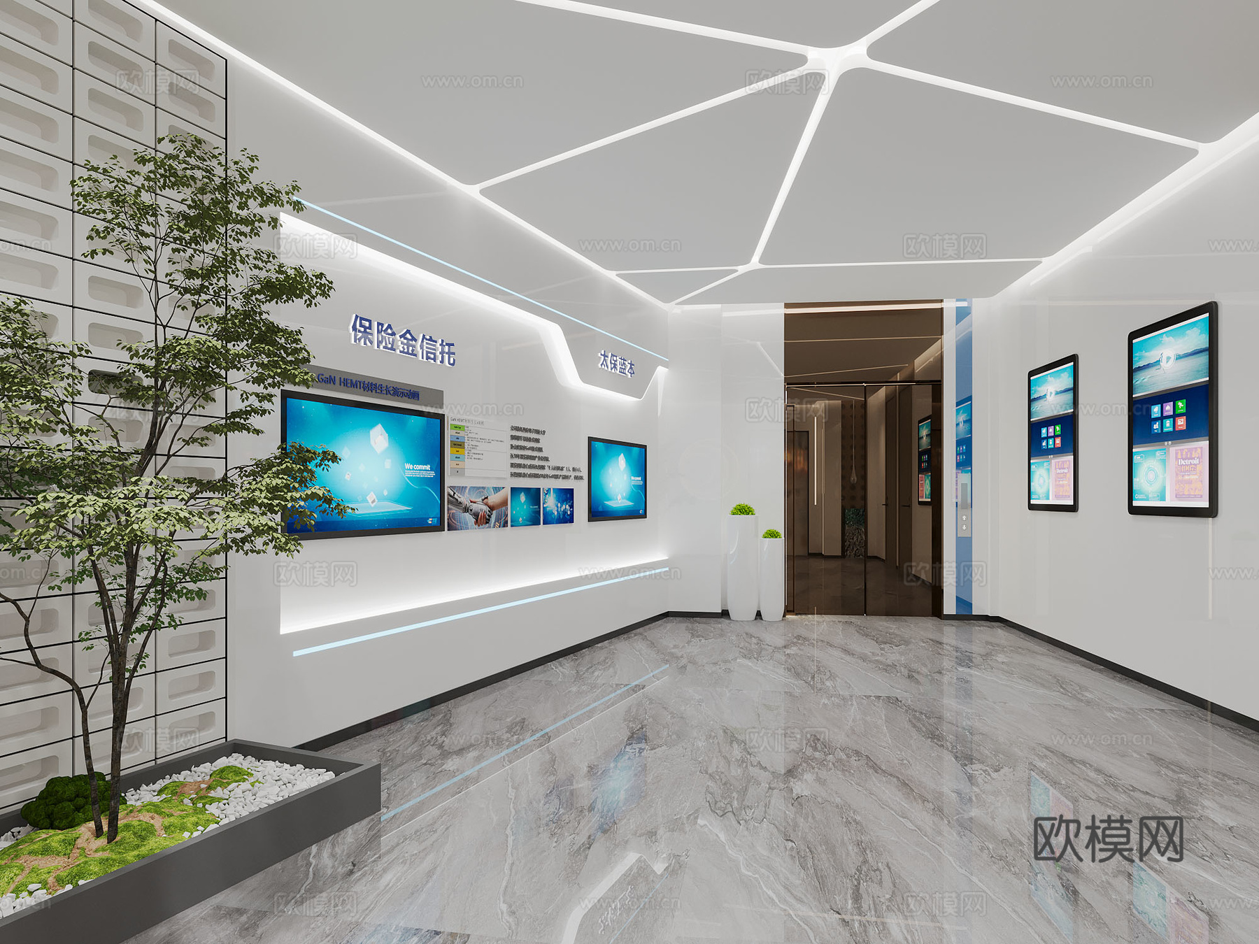 企业文化墙 电梯厅3d模型下载（渲染图3）