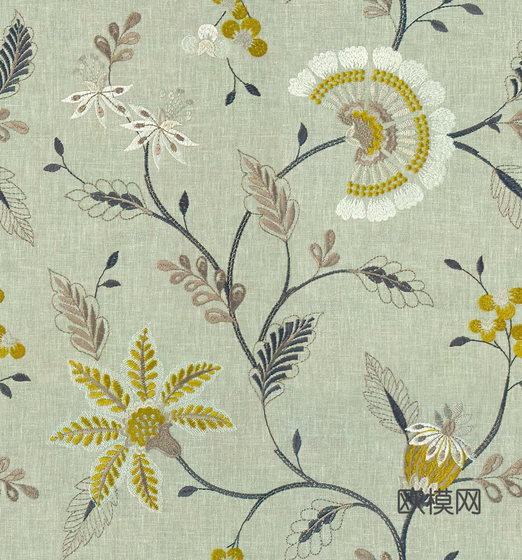 无缝刺绣花纹布