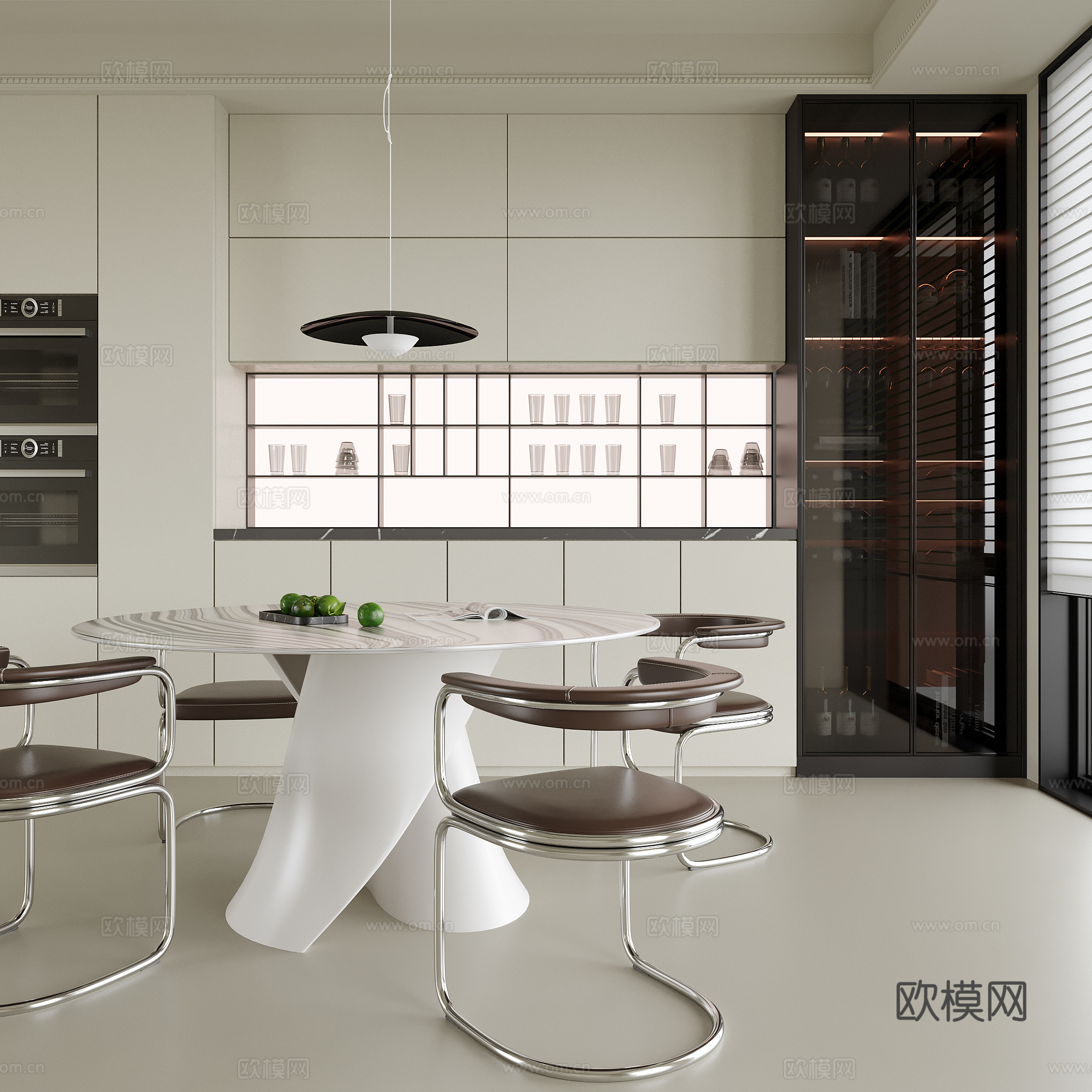 现代餐厅 餐边柜 酒柜 餐桌椅su模型