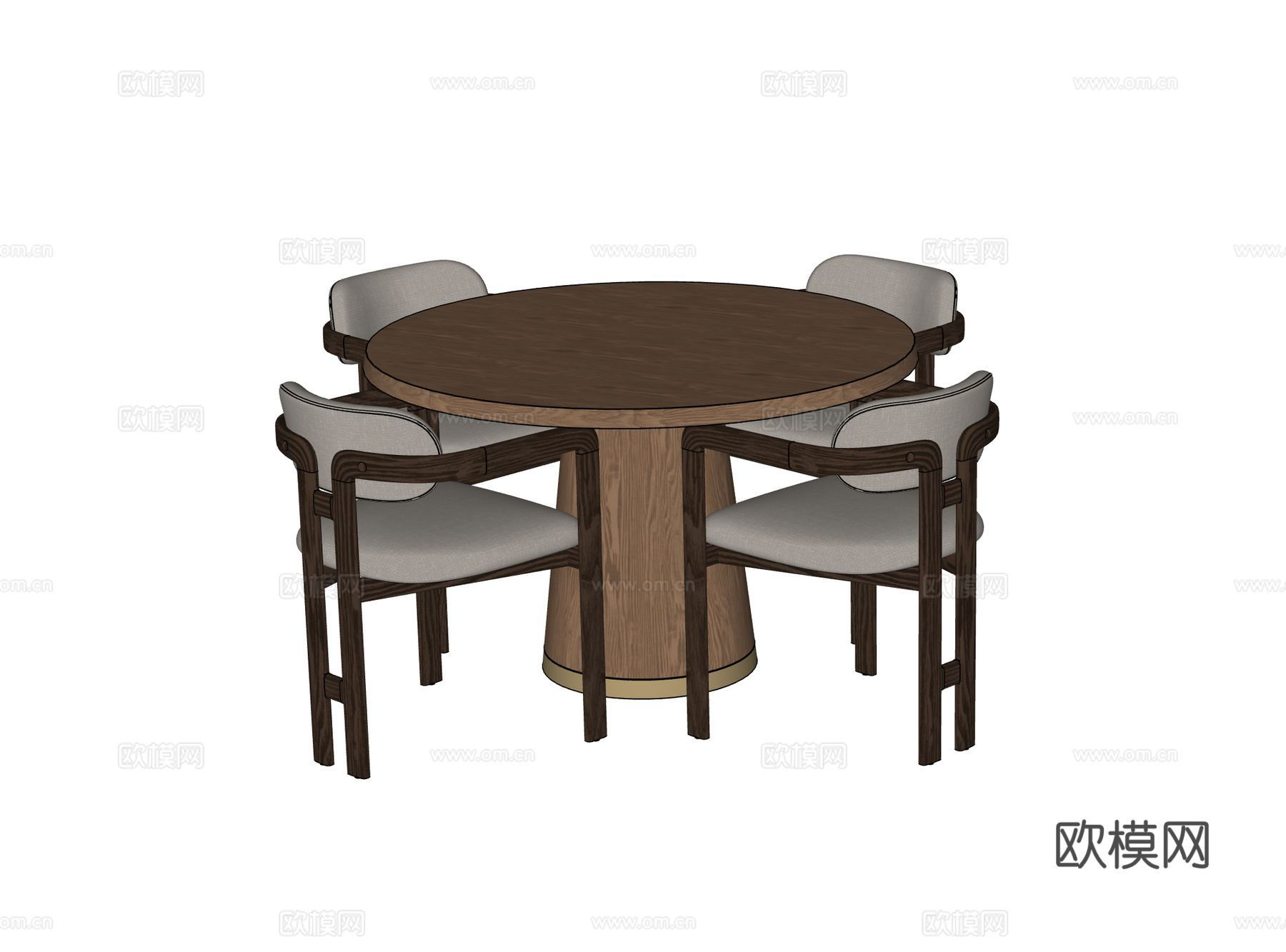WESTELM 现代餐桌椅组合 宋式美学餐桌椅 圆形餐桌椅su模型