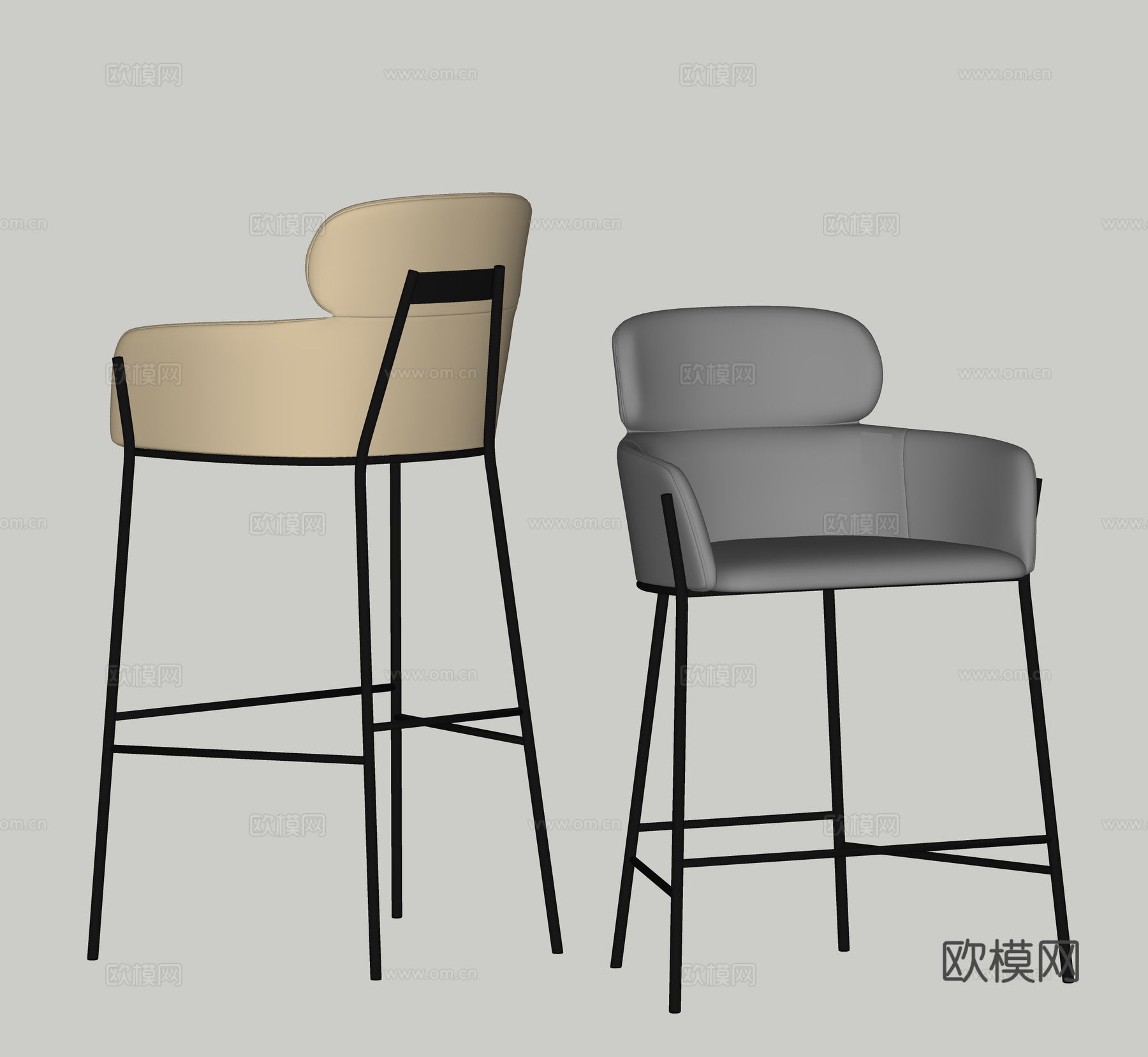 现代吧椅 铁艺吧椅  酒吧餐厅吧椅 吧台椅su模型