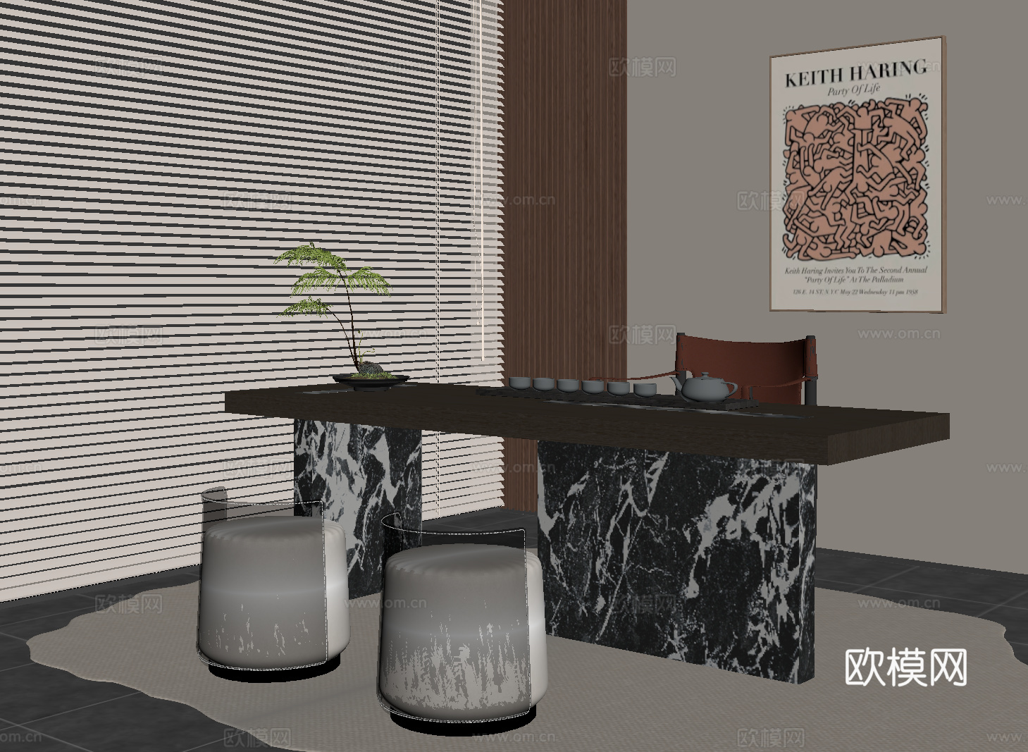 现代意式茶台 茶桌椅su模型