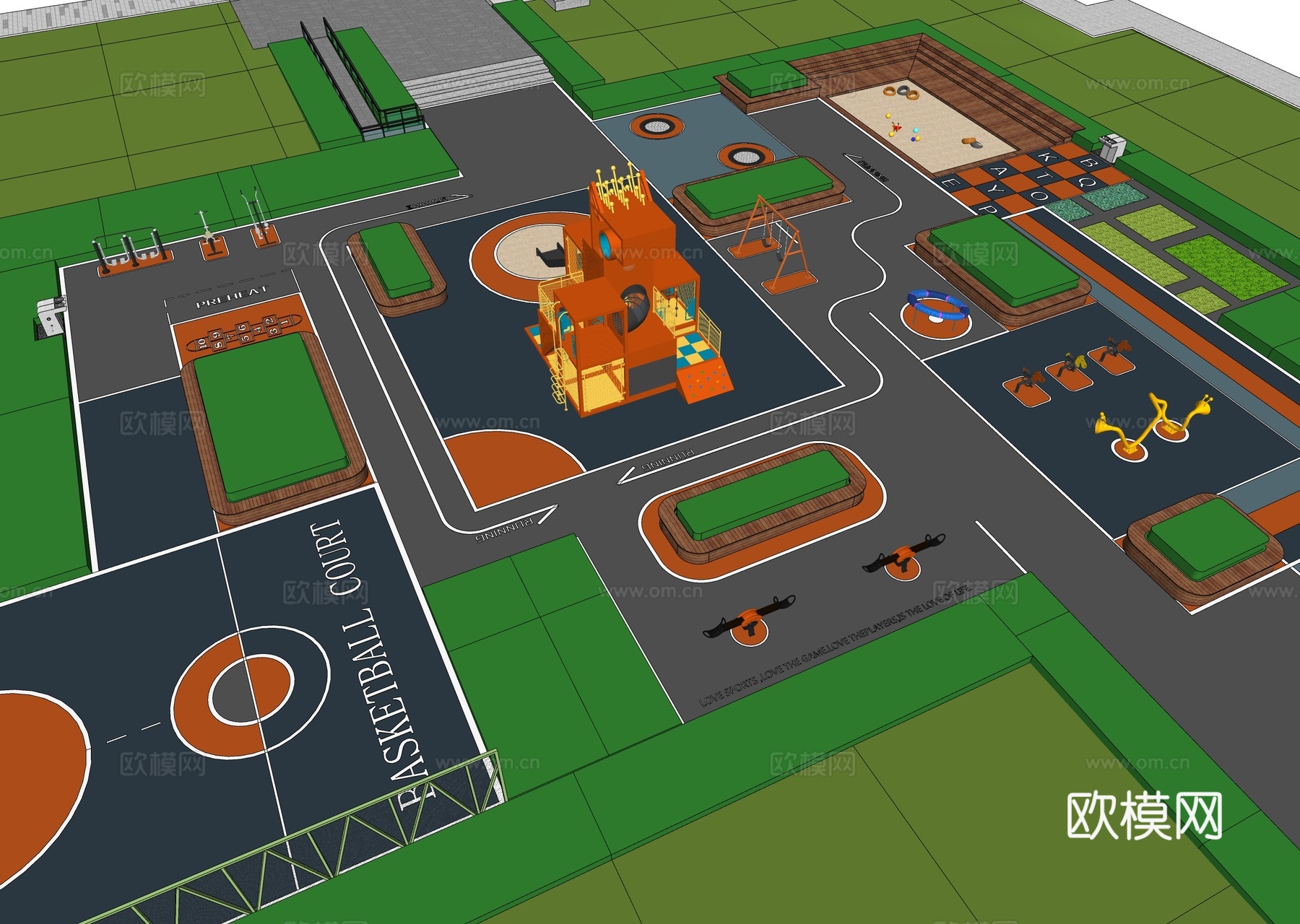 现代儿童游乐区 儿童活动场地su模型
