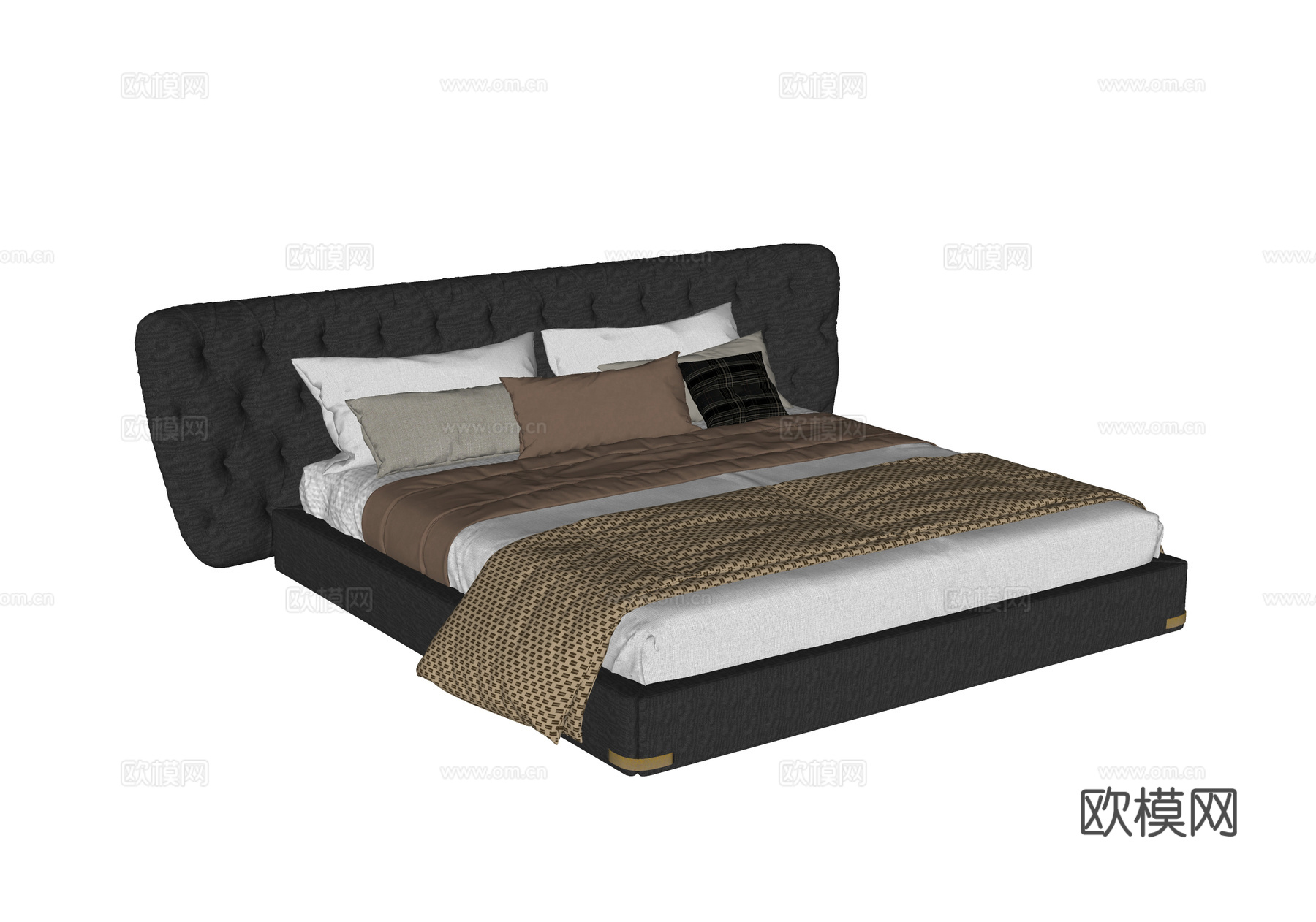 现代双人床su模型
