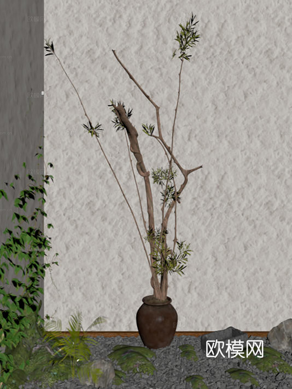 侘寂盆栽景观 景观小品 侘寂植物su模型