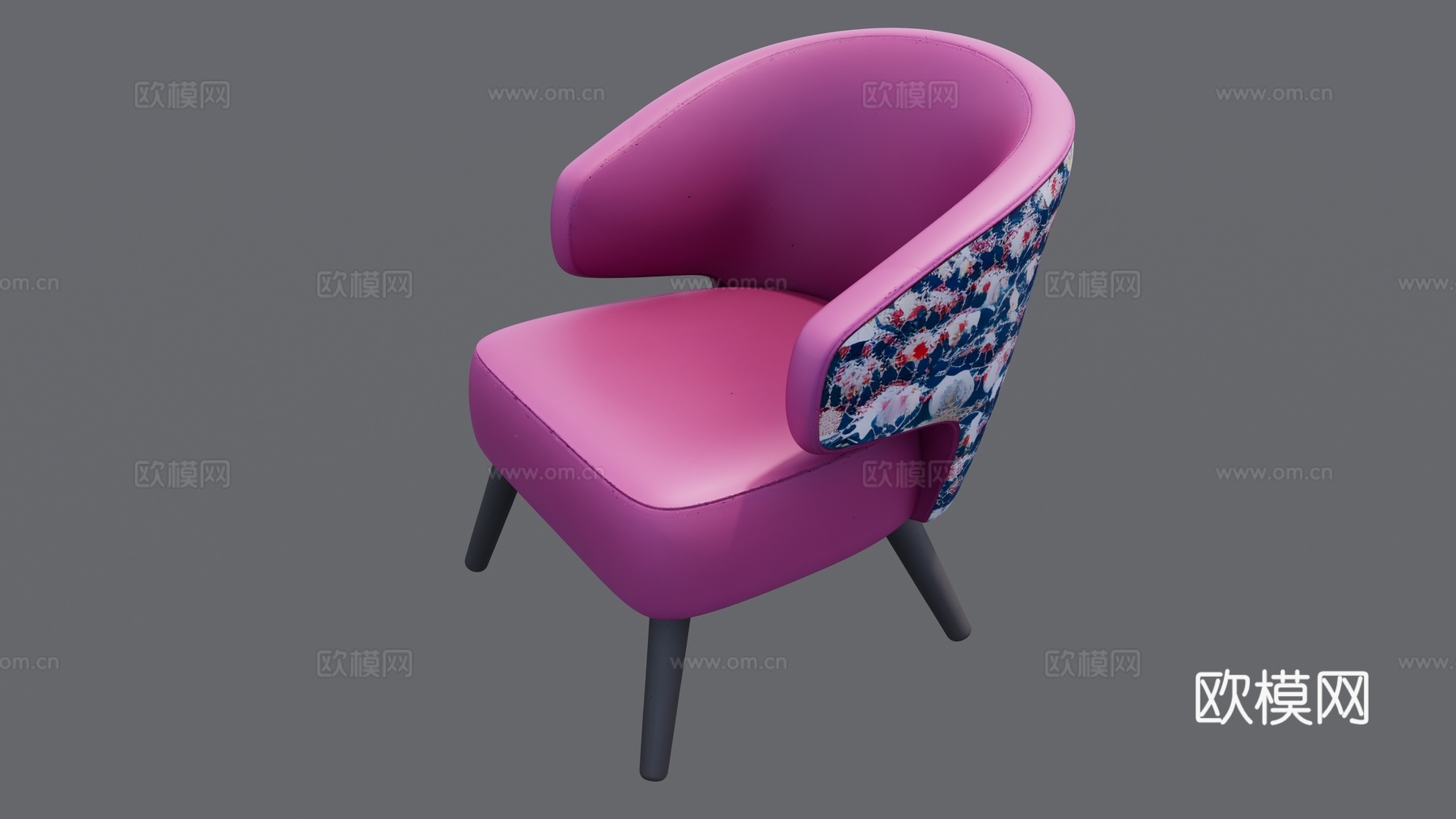 玫红色配花布艺沙发凳su模型