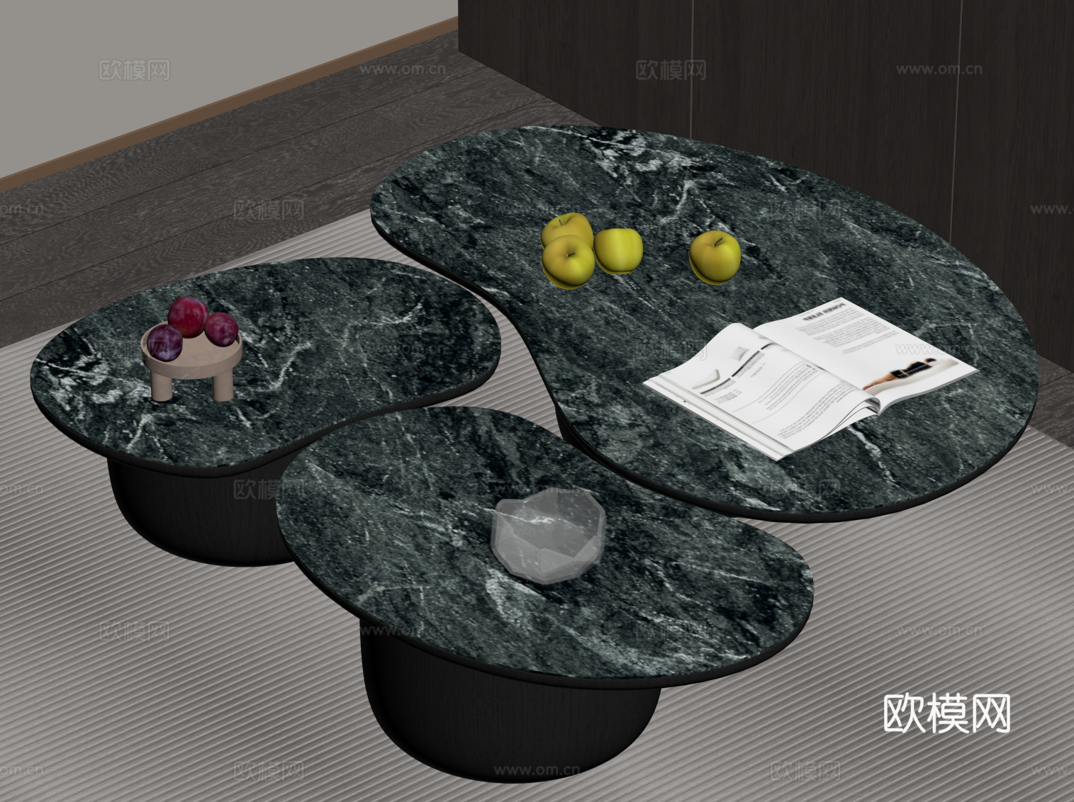 现代意式茶几 大理石茶几 子母茶几 异形茶几su模型